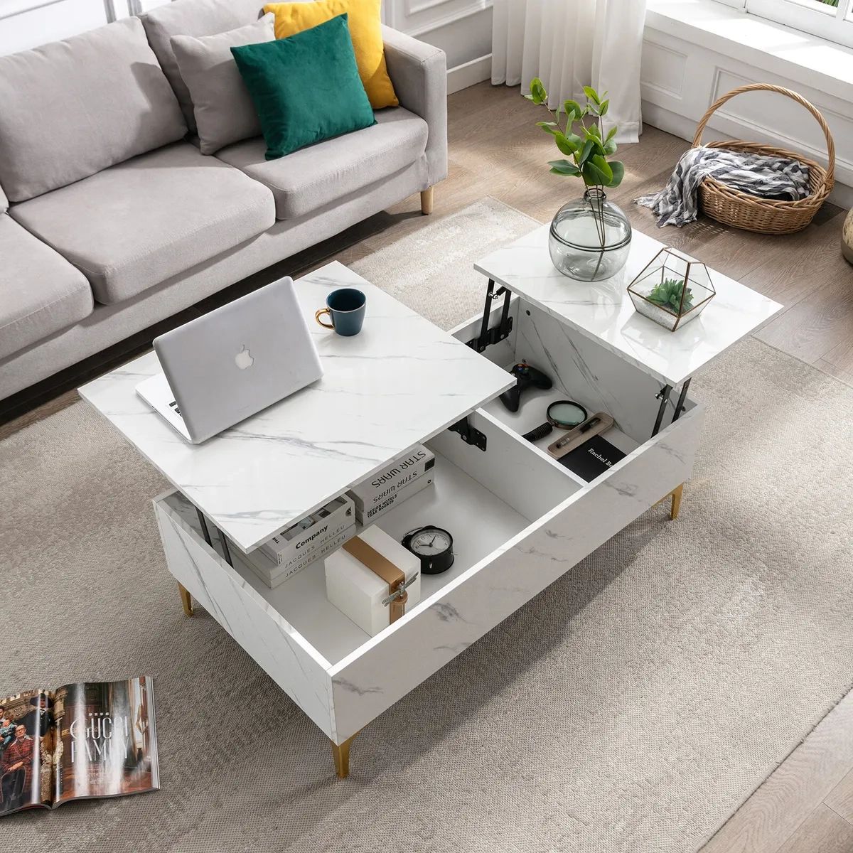 Modern White 43"lift Top Coffee Table High Gloss W/storage Rectangle Living  Room | Ebay Regarding High Gloss Lift Top Coffee Tables (View 2 of 15)
