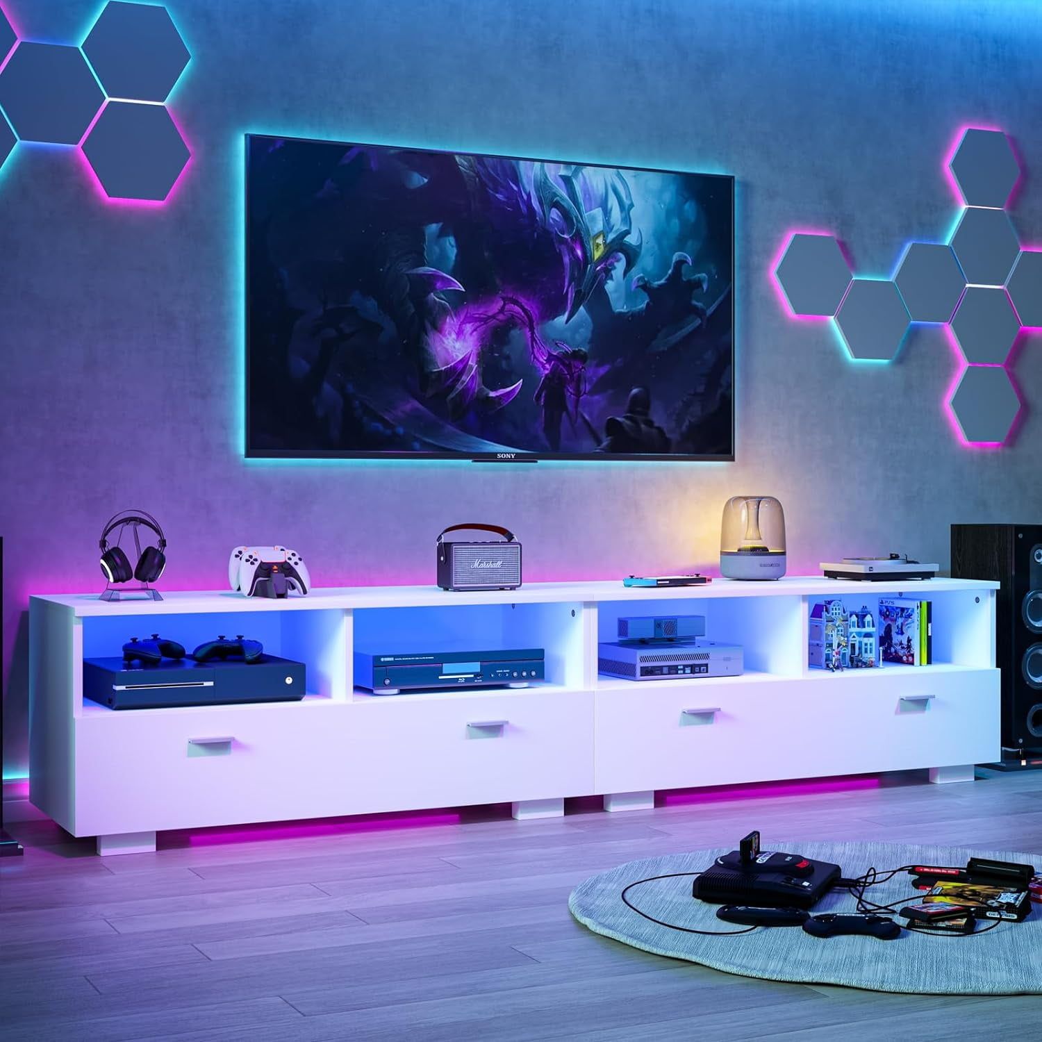Modern White Tv Stand With Led Lights, 71" Gaming Entertainment Center With  20 Color Rgb Lights, Tv Console For 75 Inch Tv – Walmart Inside Tv Stands With Lights (Photo 13 of 15)