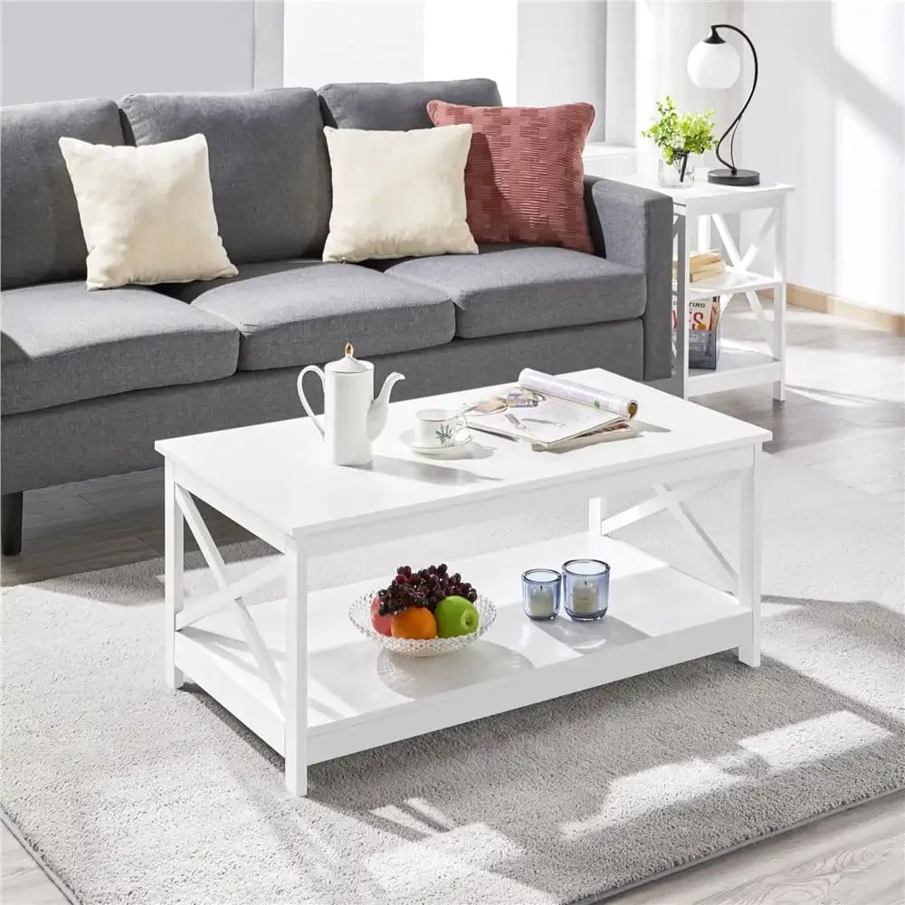 Modern Wood X Design Rectangle Coffee Table With Storage Shelf, White –  Aliexpress Intended For Modern Wooden X Design Coffee Tables (Photo 1 of 15)