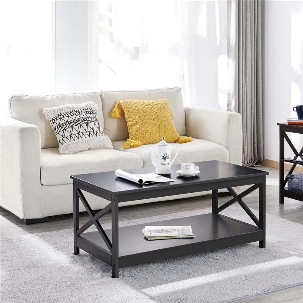 Modern Wooden X Design Rectangle Coffee Table With Storage Shelf | Ebay Inside Modern Wooden X Design Coffee Tables (Photo 2 of 15)