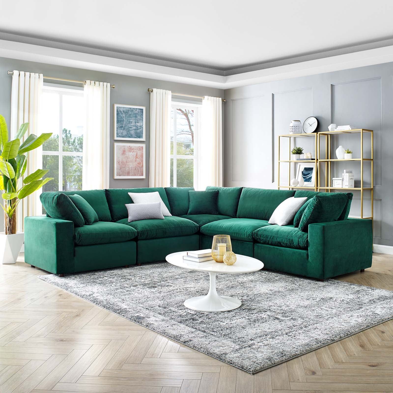 Modway Commix Down Filled Overstuffed Performance Velvet 5 Piece Sectional  Sofa In Green – Walmart With Green Velvet Modular Sectionals (Photo 7 of 15)