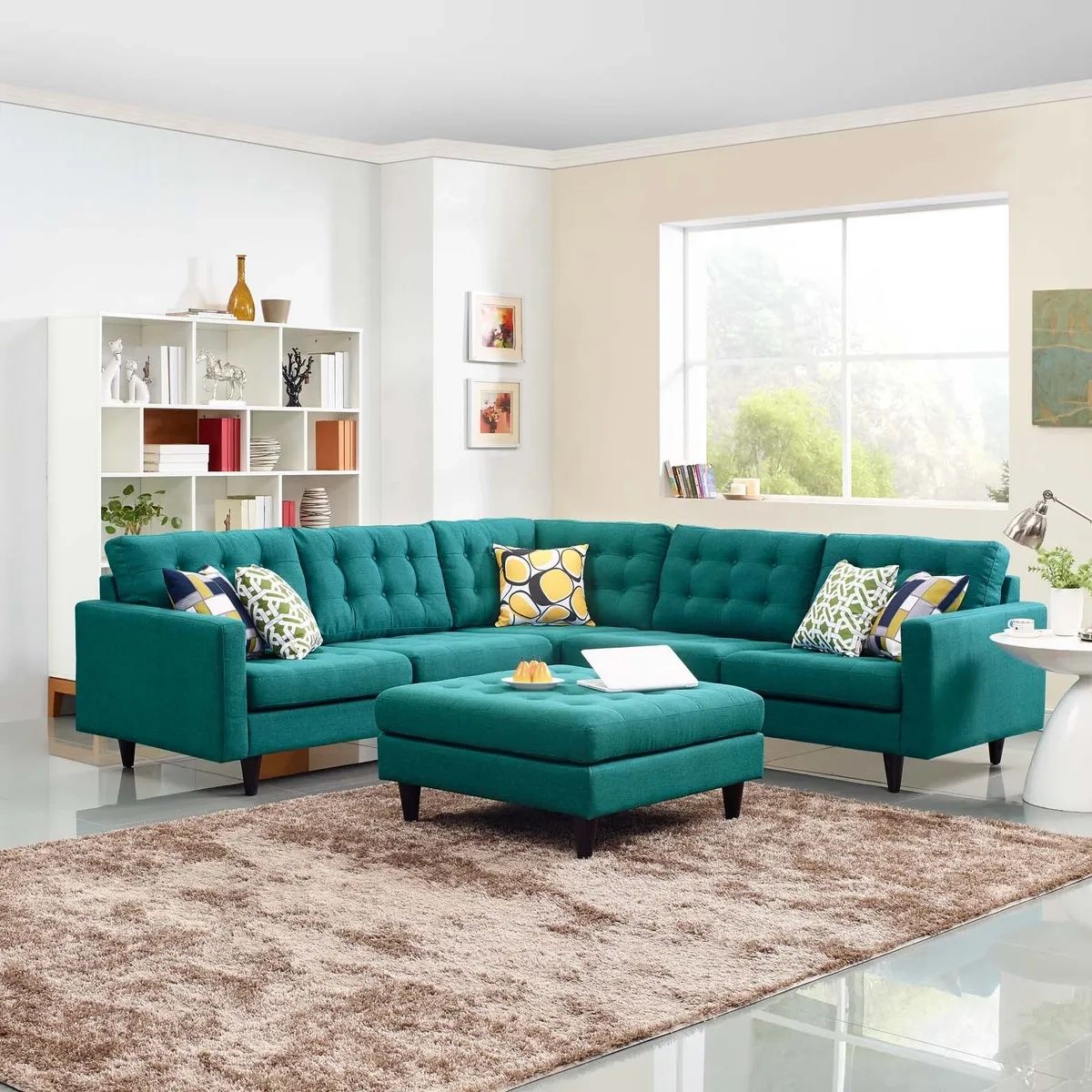 Modway Mid Century Modern Tufted Fabric Upholstered Sectional Sofa Set In  Teal | Ebay Regarding Tufted Upholstered Sofas (Photo 13 of 15)