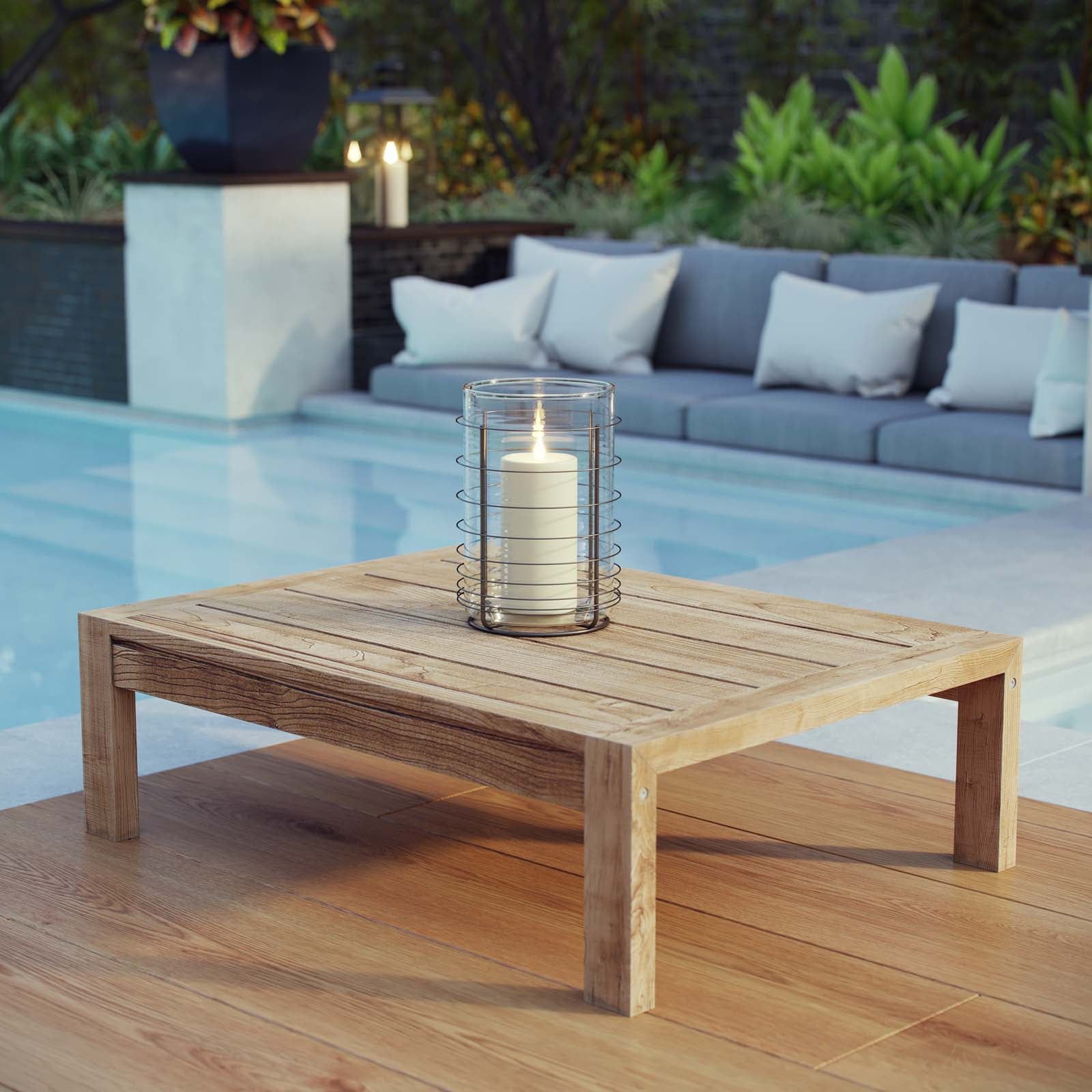 Modway Upland Outdoor Patio Wood Coffee Table In Natural – Walmart Pertaining To Natural Outdoor Cocktail Tables (View 15 of 15)
