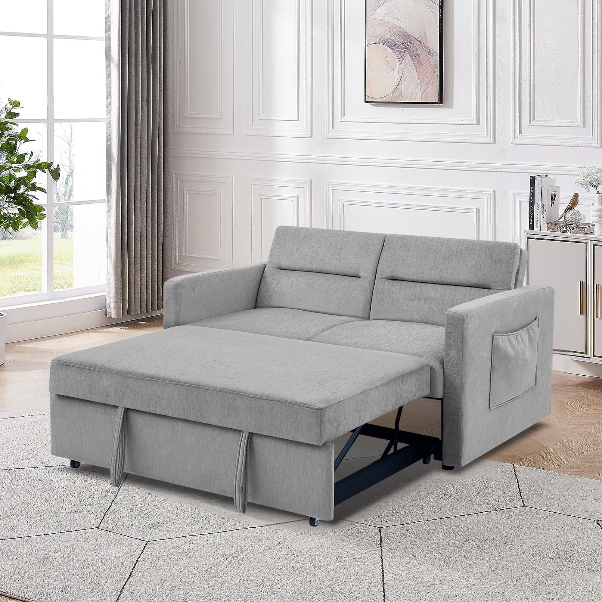 Momspeace Futon Sofa Bed With Pull Out Convertible Bed Sleeper Sofa Couch  Adjustable Back Loveseat For Living Room – Gray – Walmart Intended For Convertible Gray Loveseat Sleepers (View 15 of 15)