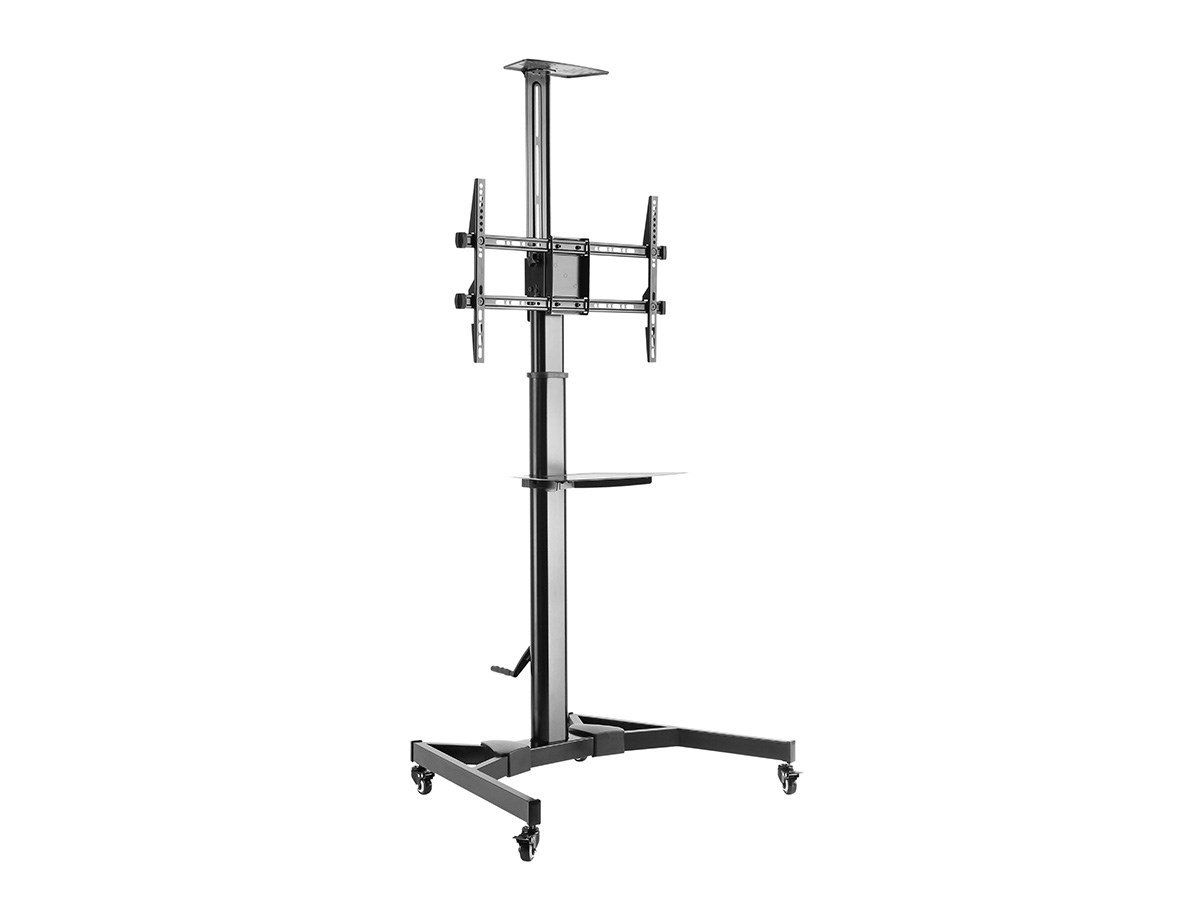 Monoprice Platinum Tilt Rolling Tv Cart Stand Height Adjustable With Shelf  For 37" To 70" Tvs Up To 110lbs, Max Vesa 600x400 – Monoprice Throughout Mobile Tilt Rolling Tv Stands (View 10 of 15)