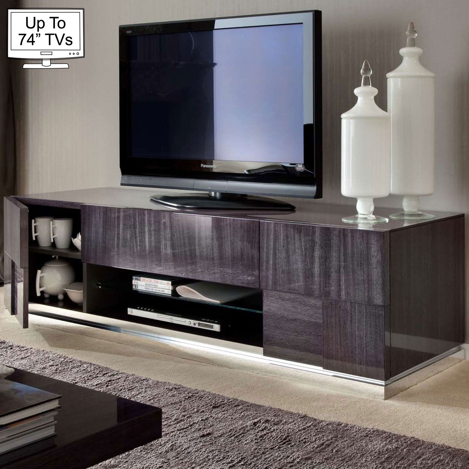 Monza High Gloss Tv Stand For Up To 74" Tvs Throughout Cafe Tv Stands With Storage (View 12 of 15)