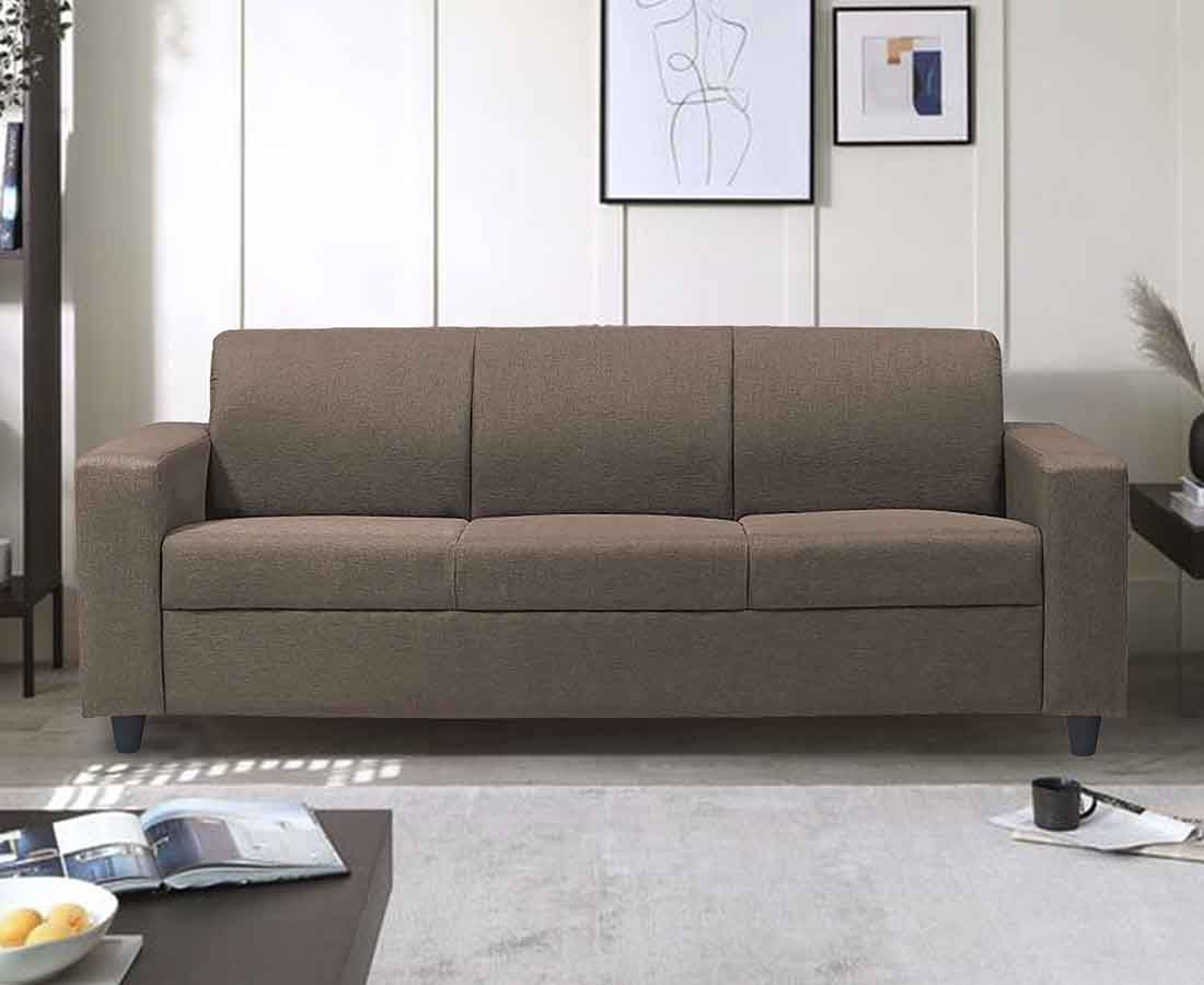 Nano Fabric 3 Seater Sofa – Brown Arra2765 Rs.15,990 Brown Solid Wood Sofas 3  Seater Sofas | Ammri Interiors Pvt. Ltd. Throughout Modern 3 Seater Sofas (Photo 6 of 15)