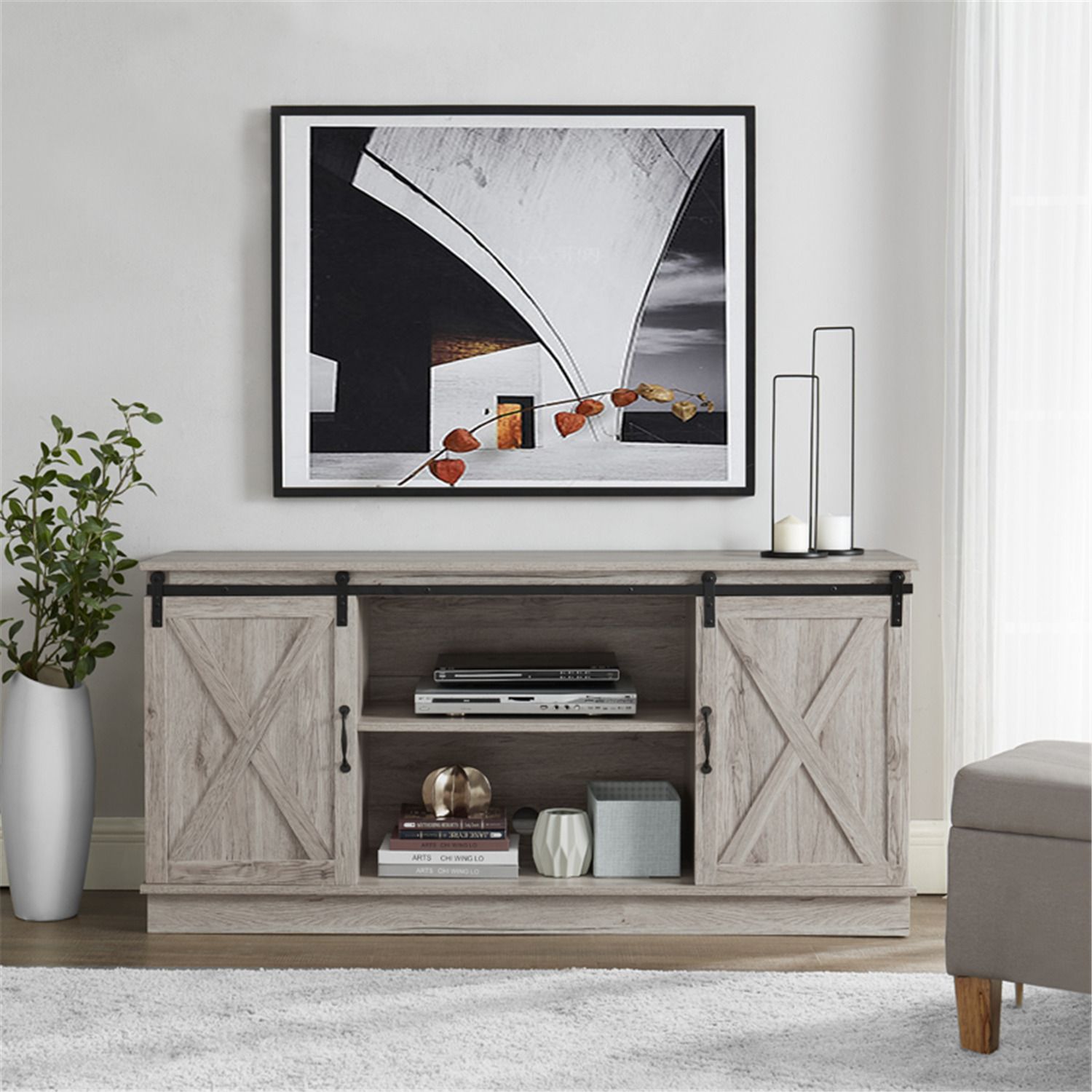Naomi Home Rylee Farmhouse Style 60" Tv Console Cabinet With Sliding Barn  Doors – Naomi Home For Modern Farmhouse Barn Tv Stands (Photo 5 of 15)