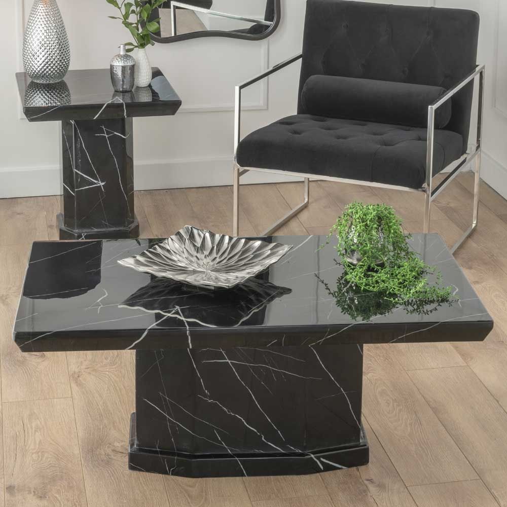Naples Marble Coffee Table Black Rectangular Top With Pedestal Base – Cfs  Furniture Uk With Rectangular Coffee Tables With Pedestal Bases (View 13 of 15)
