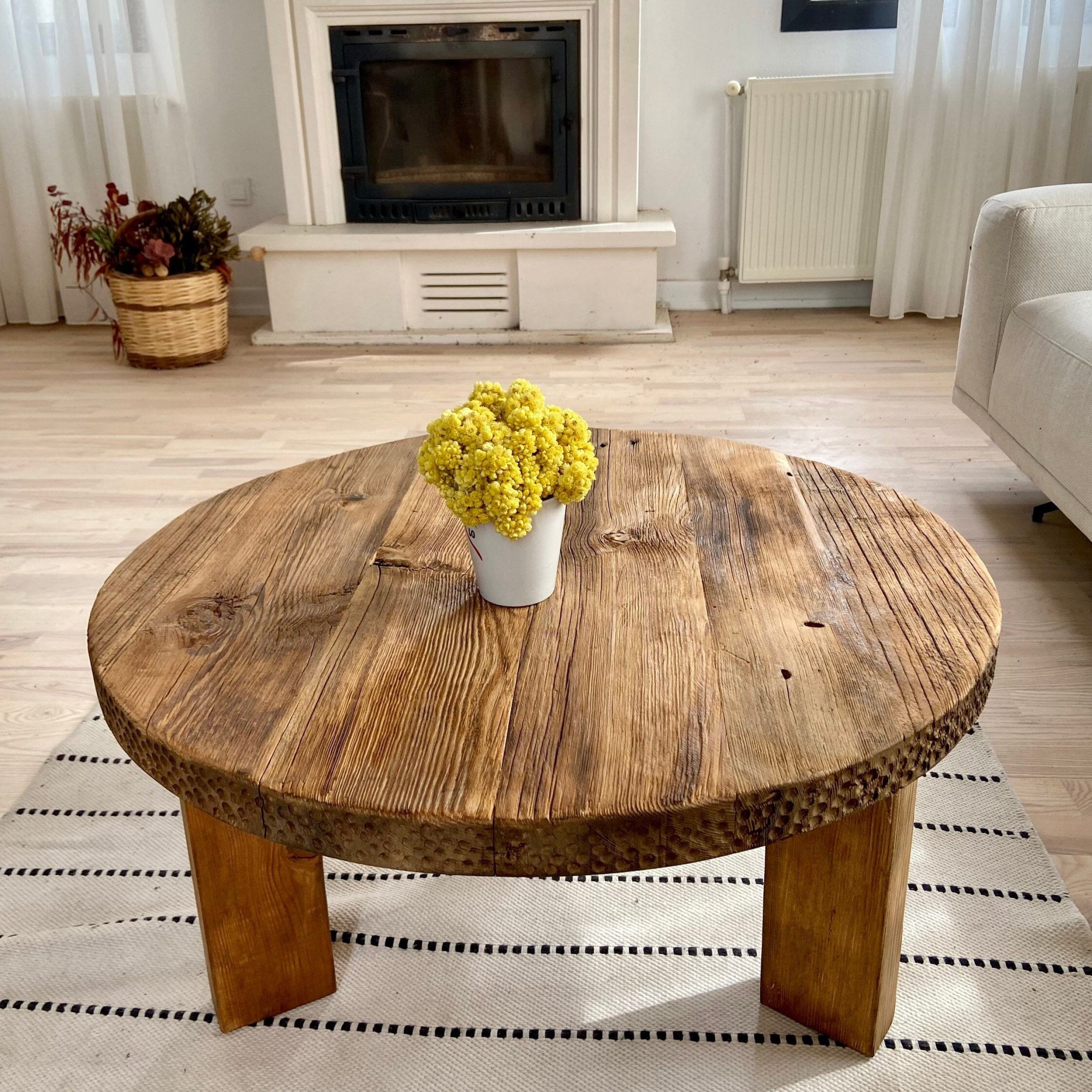Natural Wood Coffee Table Reclaimed, Round Wooden Coffee Table Rustic Home  Decor, Rustic Round Coffee Table Furniture Handmade – Etsy Pertaining To Rustic Wood Coffee Tables (Photo 4 of 15)