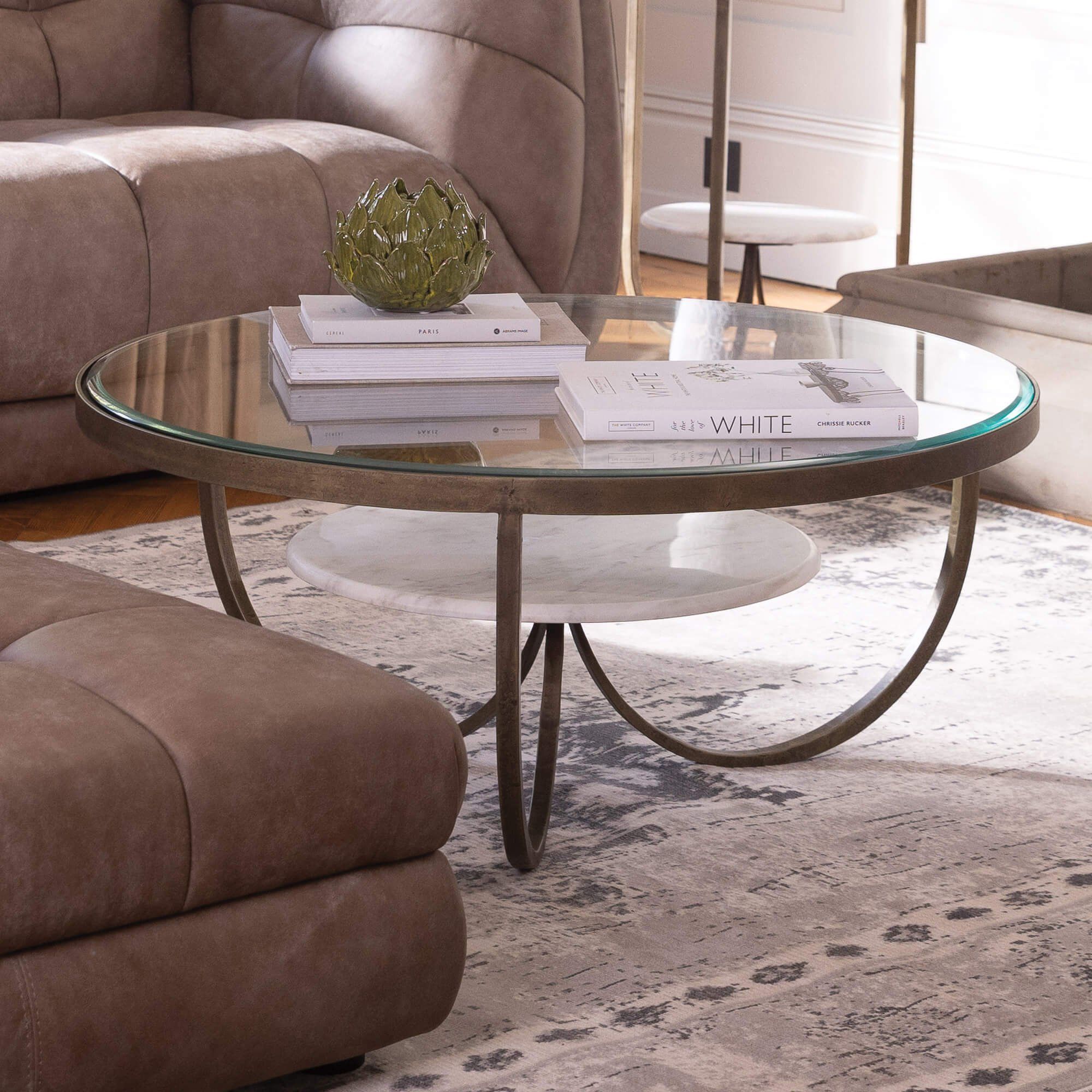 Nebu Marble & Glass Coffee Table With Regard To Glass Coffee Tables With Lower Shelves (Photo 11 of 15)