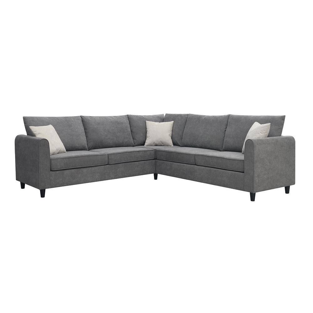 Nestfair 91 In. W Polyester L Shaped Sectional Sofa In Gray With 3 Pillows  S10007e – The Home Depot With Dark Grey Polyester Sofa Couches (Photo 13 of 15)