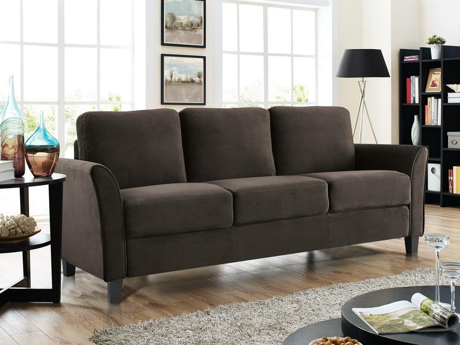 New Modern Alexa 3 Seat Curved Arm Microfiber Sofa Couch Living Room  Furniture | Ebay With Regard To Sofas With Curved Arms (Photo 12 of 15)