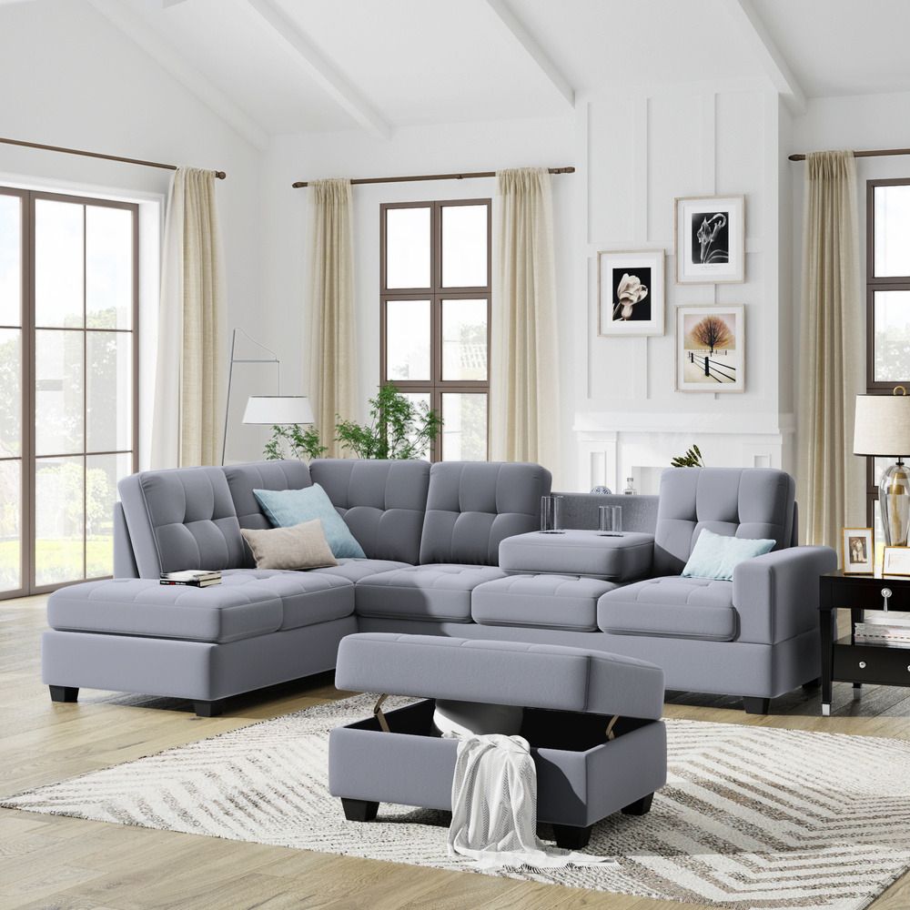 New Sectional Sofa W/ Reversible Chaise Lounge,l Shaped Couch W/ Storage  Ottoman | Ebay Intended For L Shape Couches With Reversible Chaises (Photo 12 of 15)