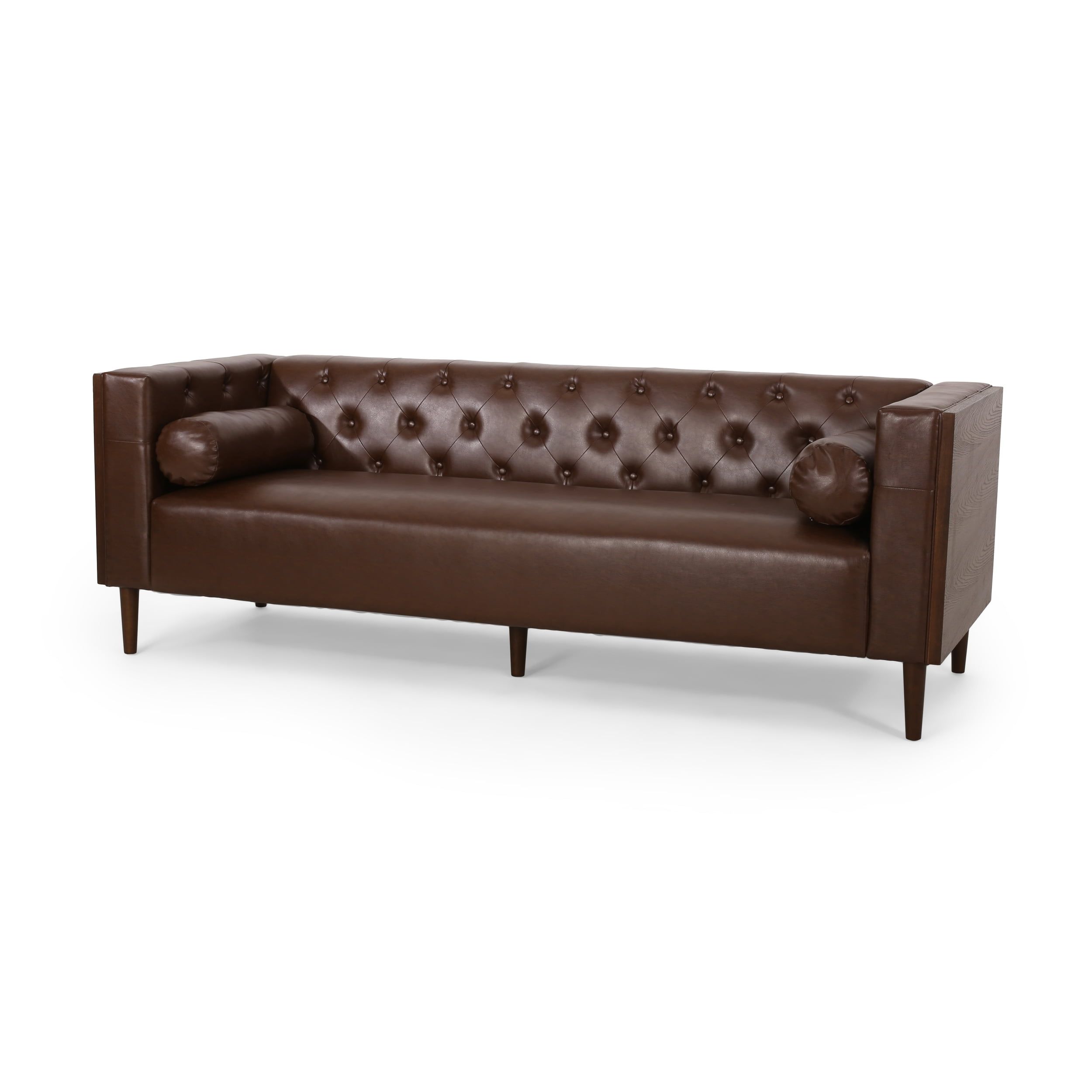 Noble House Hennessey Faux Leather Tufted Sofa, Dark Brown, Espresso –  Walmart Throughout Faux Leather Sofas In Dark Brown (View 5 of 15)