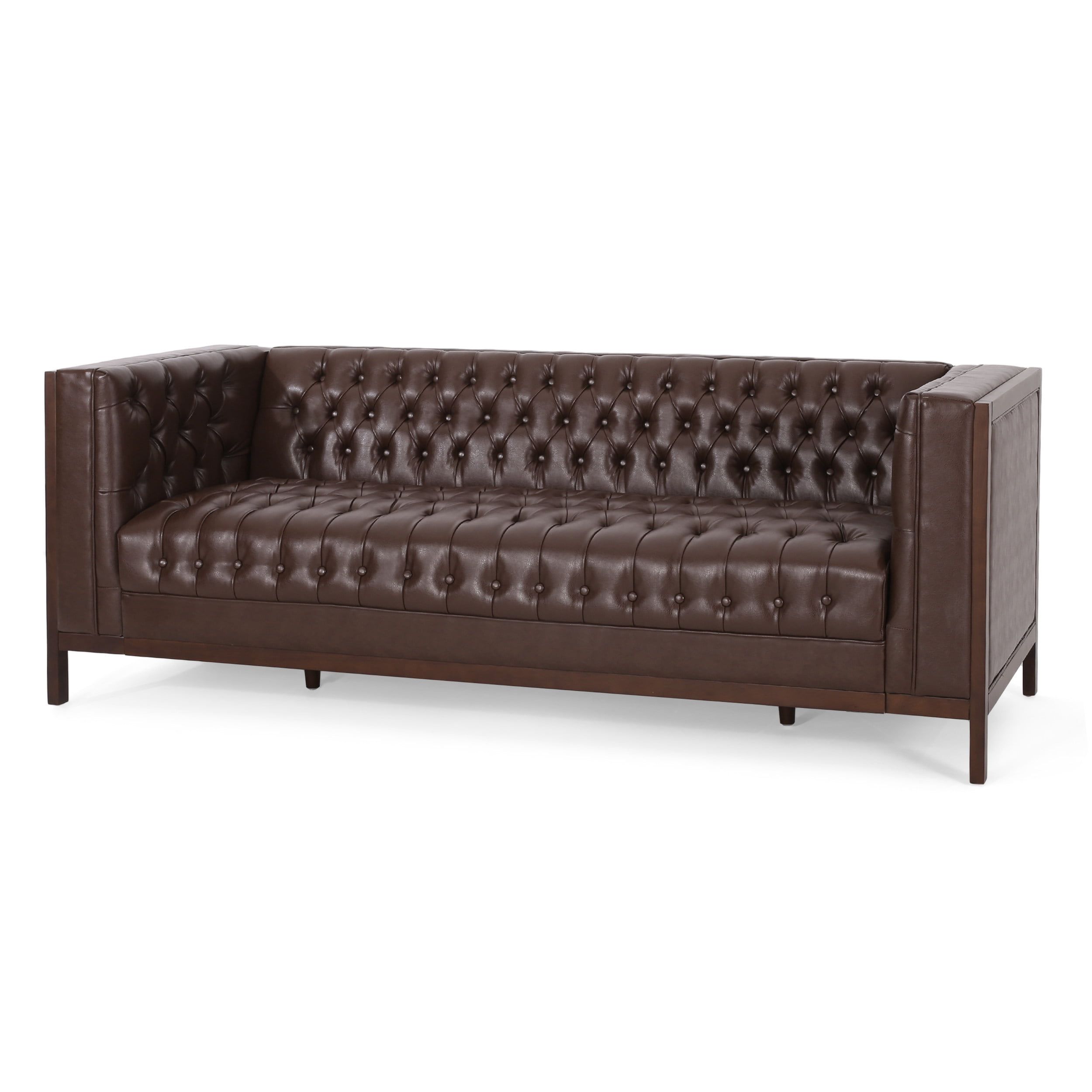 Noble House Tamarisk Sofa, Dark Brown And Espresso Faux Leather –  Walmart Pertaining To Faux Leather Sofas In Dark Brown (View 14 of 15)