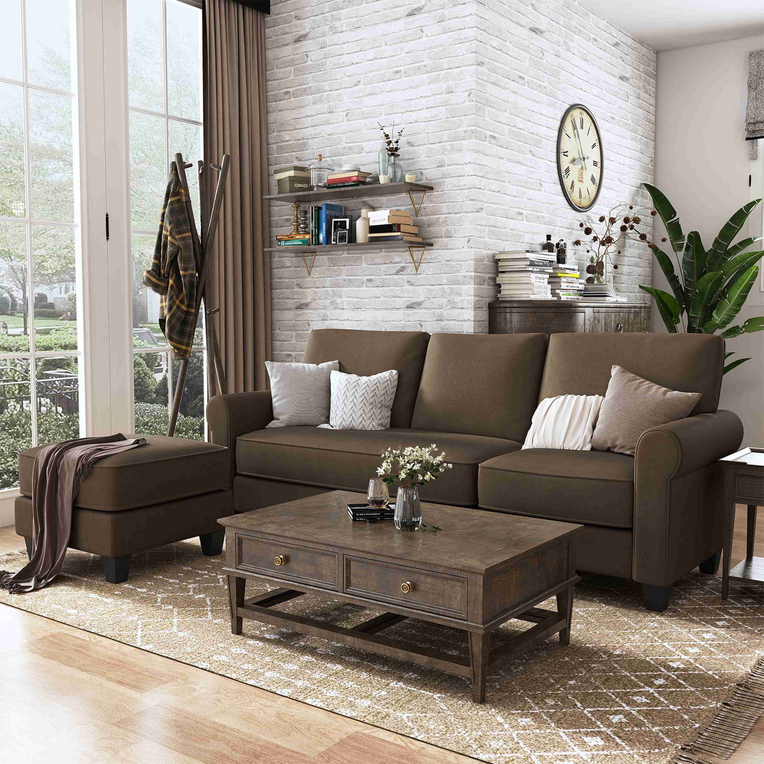 Nolany Convertible Sectional Sofa L Shaped Couch 3 Seat Sofa With Chaise, Chocolate  Brown – Walmart Pertaining To Sofas In Chocolate Brown (Photo 3 of 15)