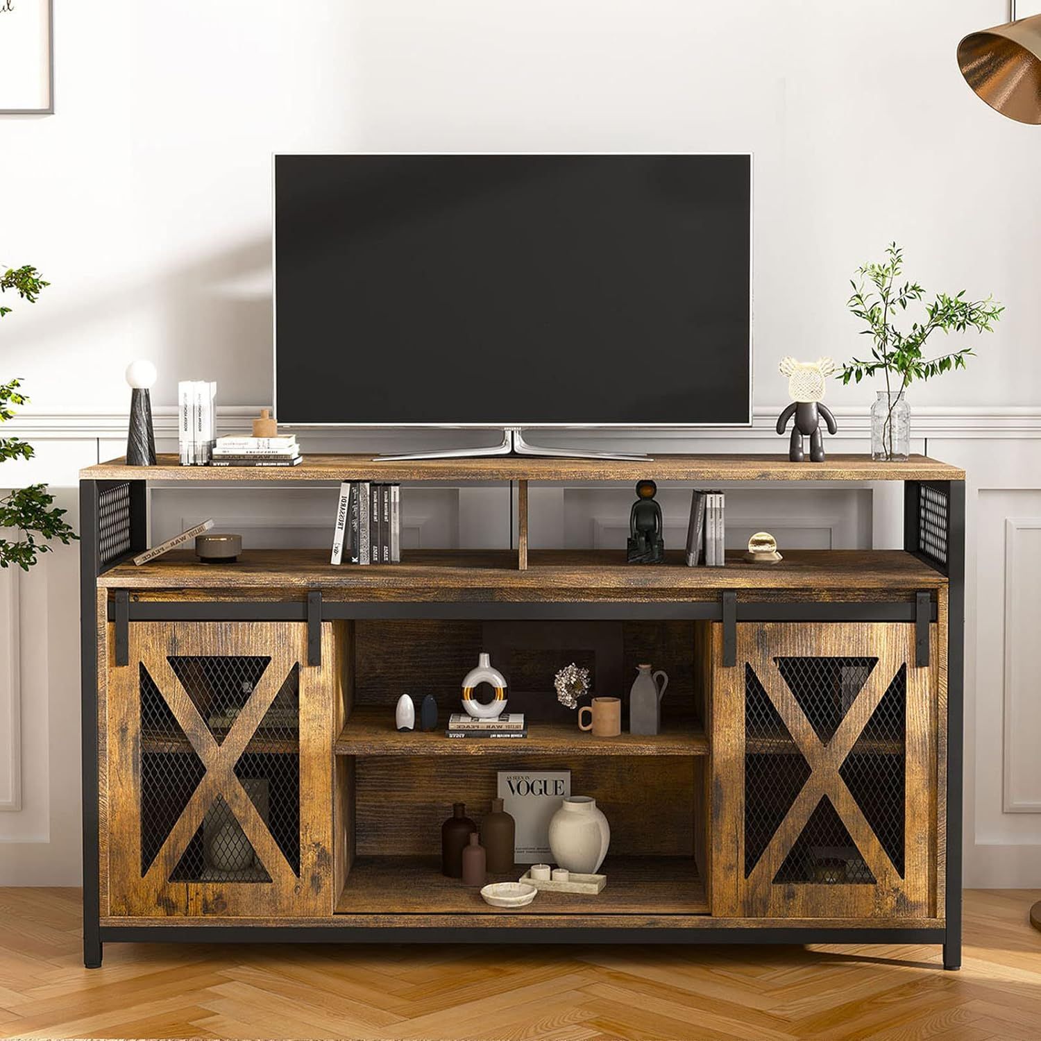 Nolany Tv Stand With Sliding Barn Doors, India | Ubuy Throughout Barn Door Media Tv Stands (View 10 of 15)