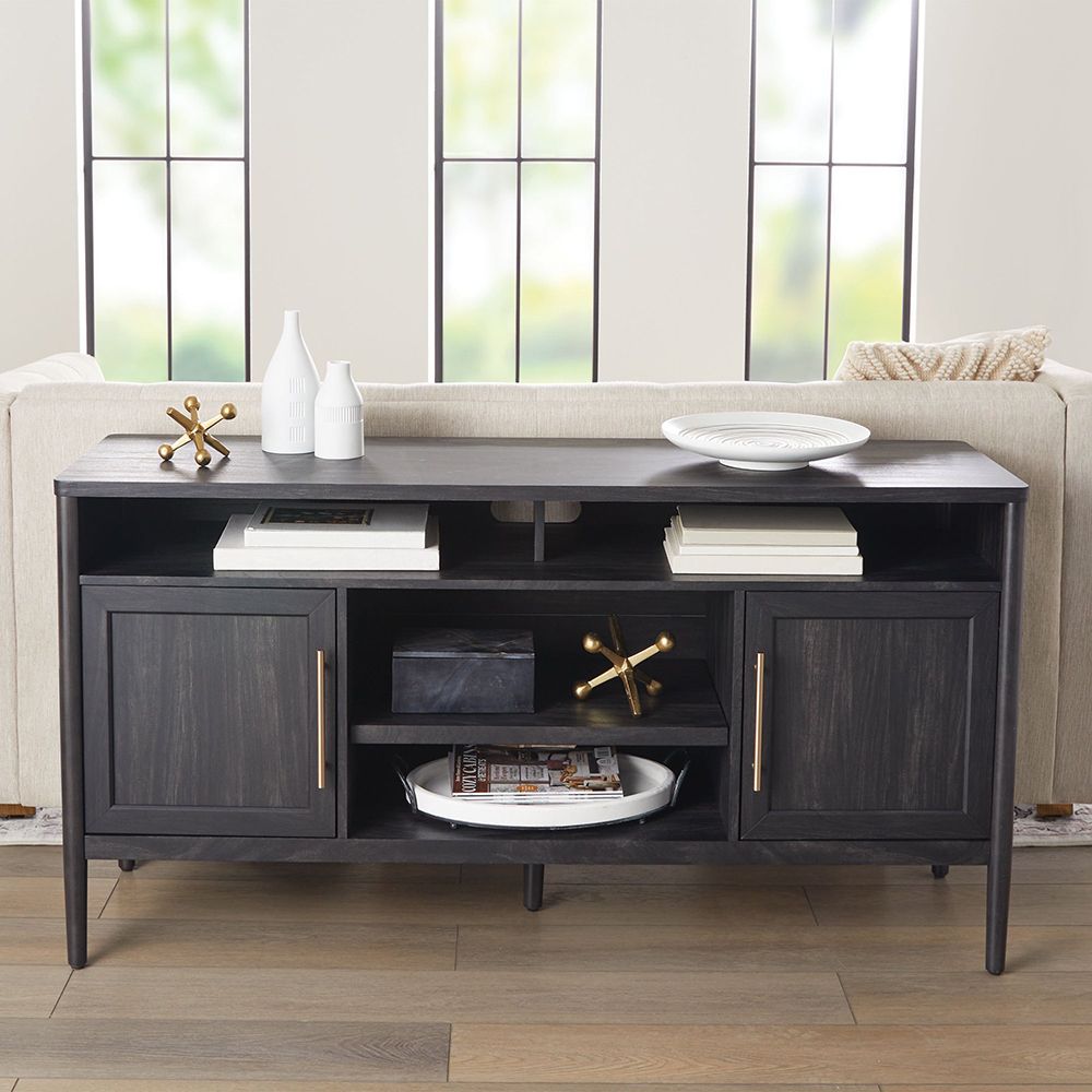Oaklee 60in Charcoal Tv Console | Whalen Furniture Within Oaklee Tv Stands (View 3 of 15)