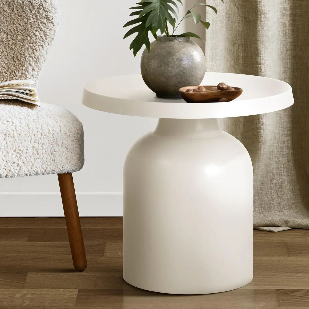 Oikiture Coffee Side Table Round Bedside Sofa Tea End Tables Steel Metal  White | Ebay For Metal Side Tables For Living Spaces (View 10 of 15)