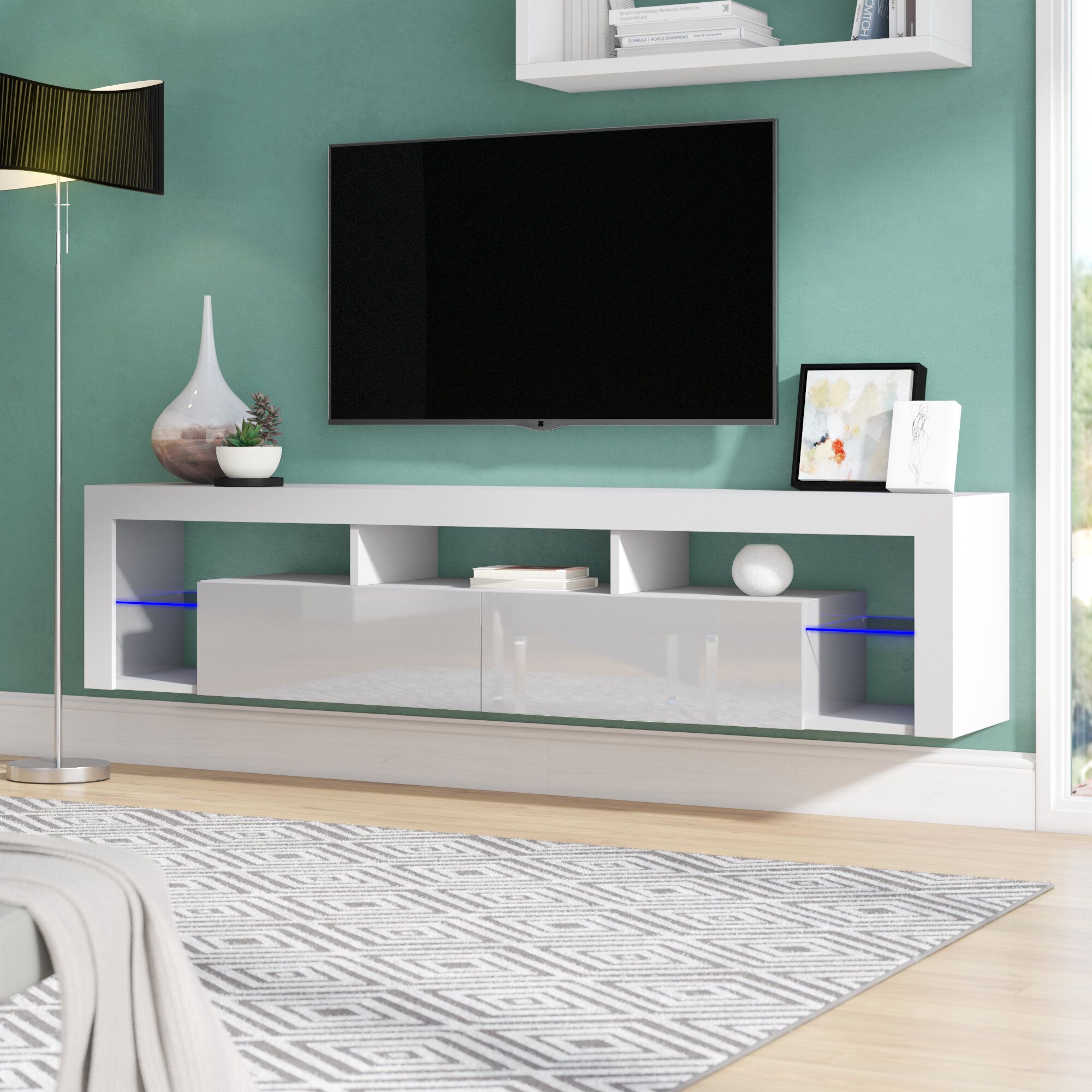 Orren Ellis Floating Milano Tv Stand For Tvs Up To 90" & Reviews | Wayfair In Floating Stands For Tvs (Photo 12 of 15)