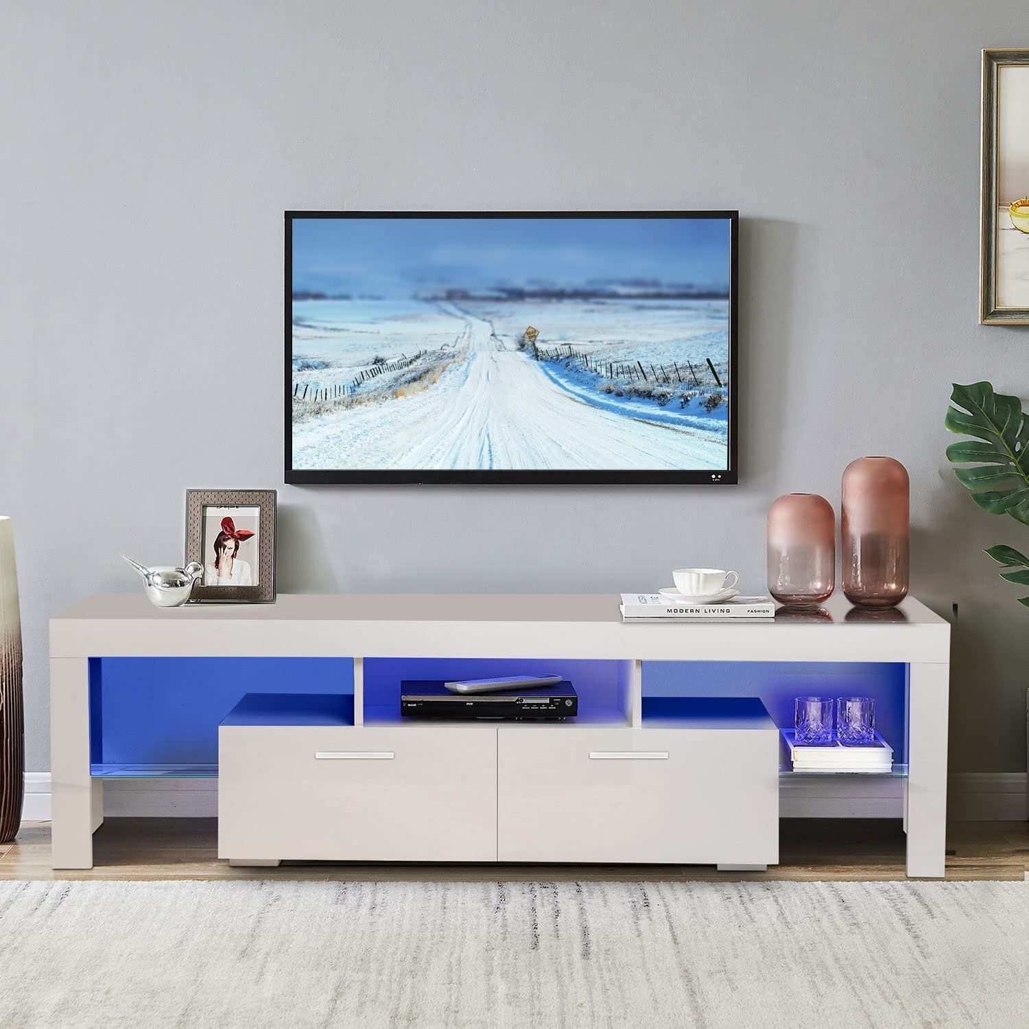 Orren Ellis Led Tv Stand Entertainment Center For 65 Inch Tvs White Tv Stand  With Led Lights High Gloss Media Console Table Cabinet Desk With Storage  Cabinet | Wayfair For Tv Stands With Lights (View 10 of 15)