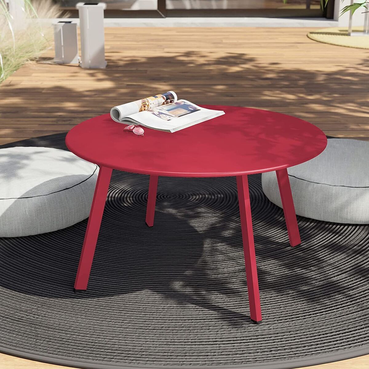 Outdoor Steel Patio Side Table, Round Coffee Table Weather Resistant ,red |  Ebay Throughout Round Steel Patio Coffee Tables (View 6 of 15)