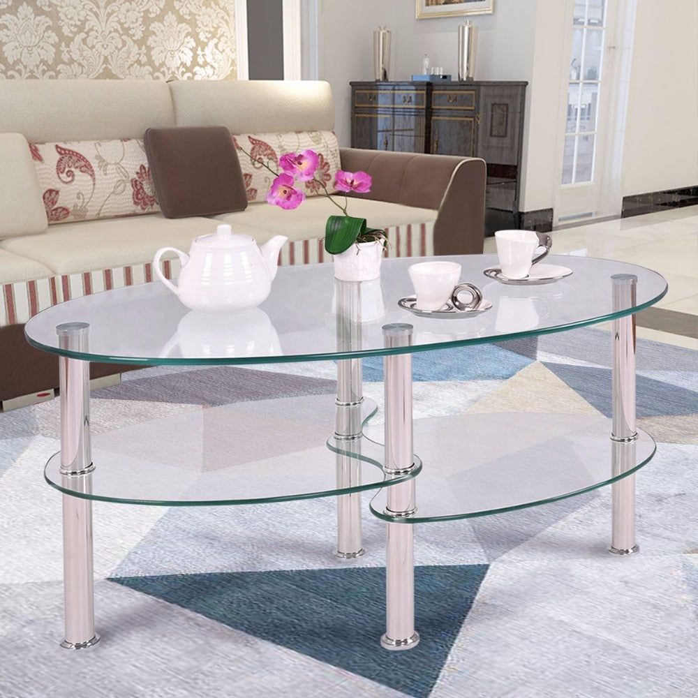 Oval Side Coffee Table Made Of Tempered Glass – Online Furniture Store – My  Aashis In Tempered Glass Oval Side Tables (Photo 15 of 15)