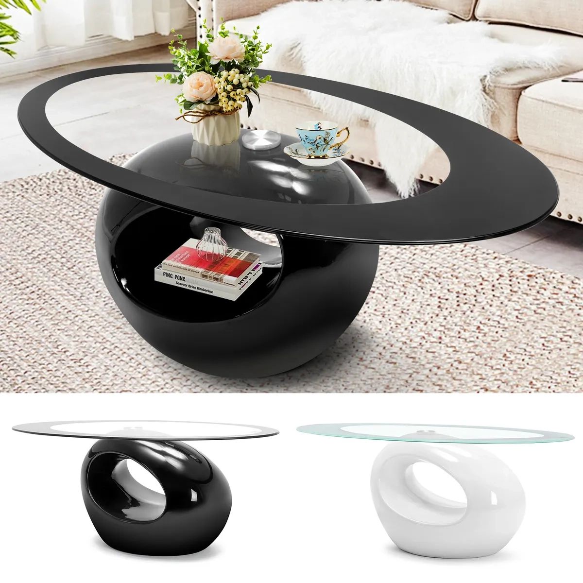 Oval Tempered Glass Coffee Table High Gloss Topend Side Table Office Living  Room | Ebay Regarding Tempered Glass Oval Side Tables (View 13 of 15)