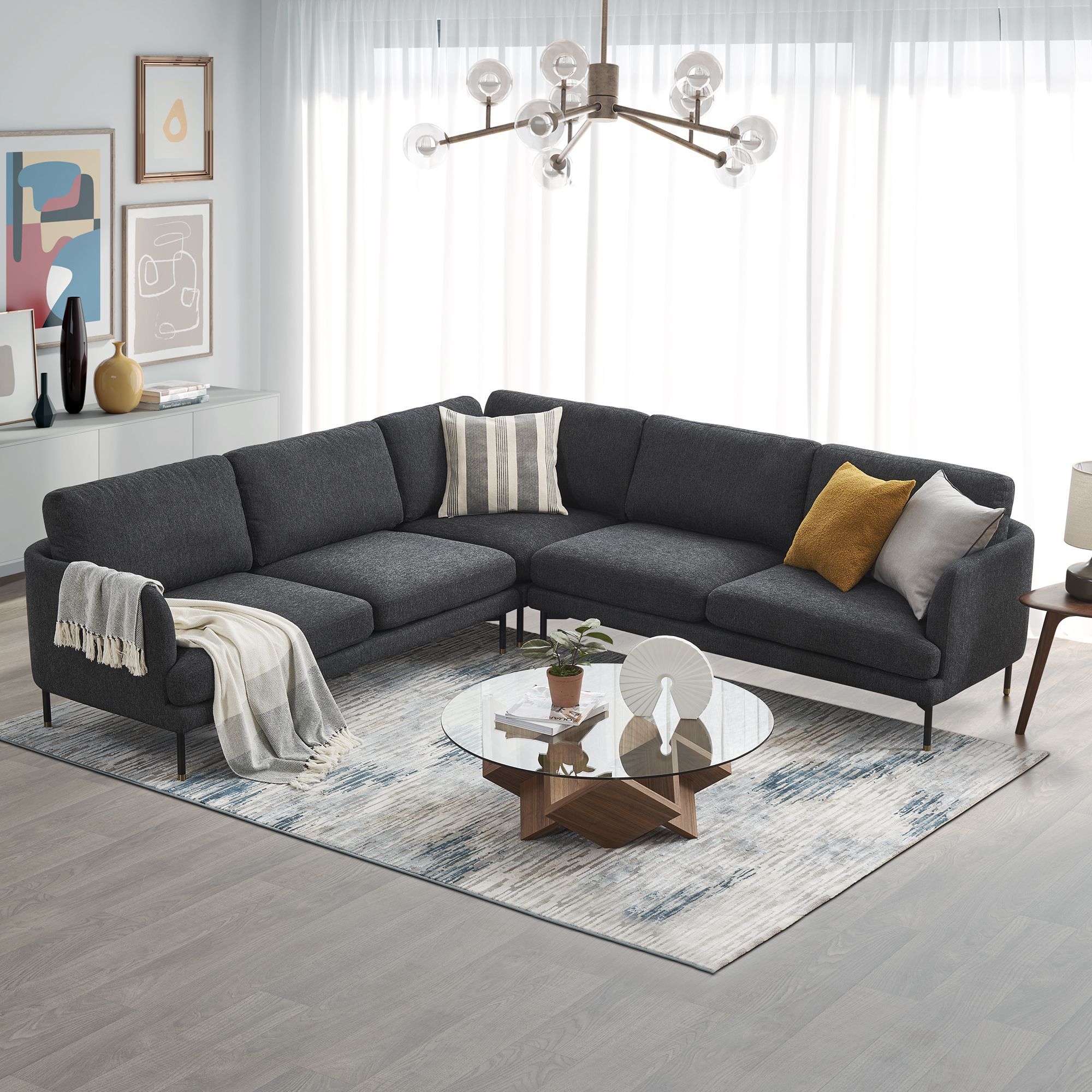 Pebble L Shape Sectional Sofa | Castlery | Dark Grey Sofa Living Room, Grey  Sofa Living Room, Living Room Color Schemes Pertaining To Dark Gray Sectional Sofas (Photo 9 of 15)