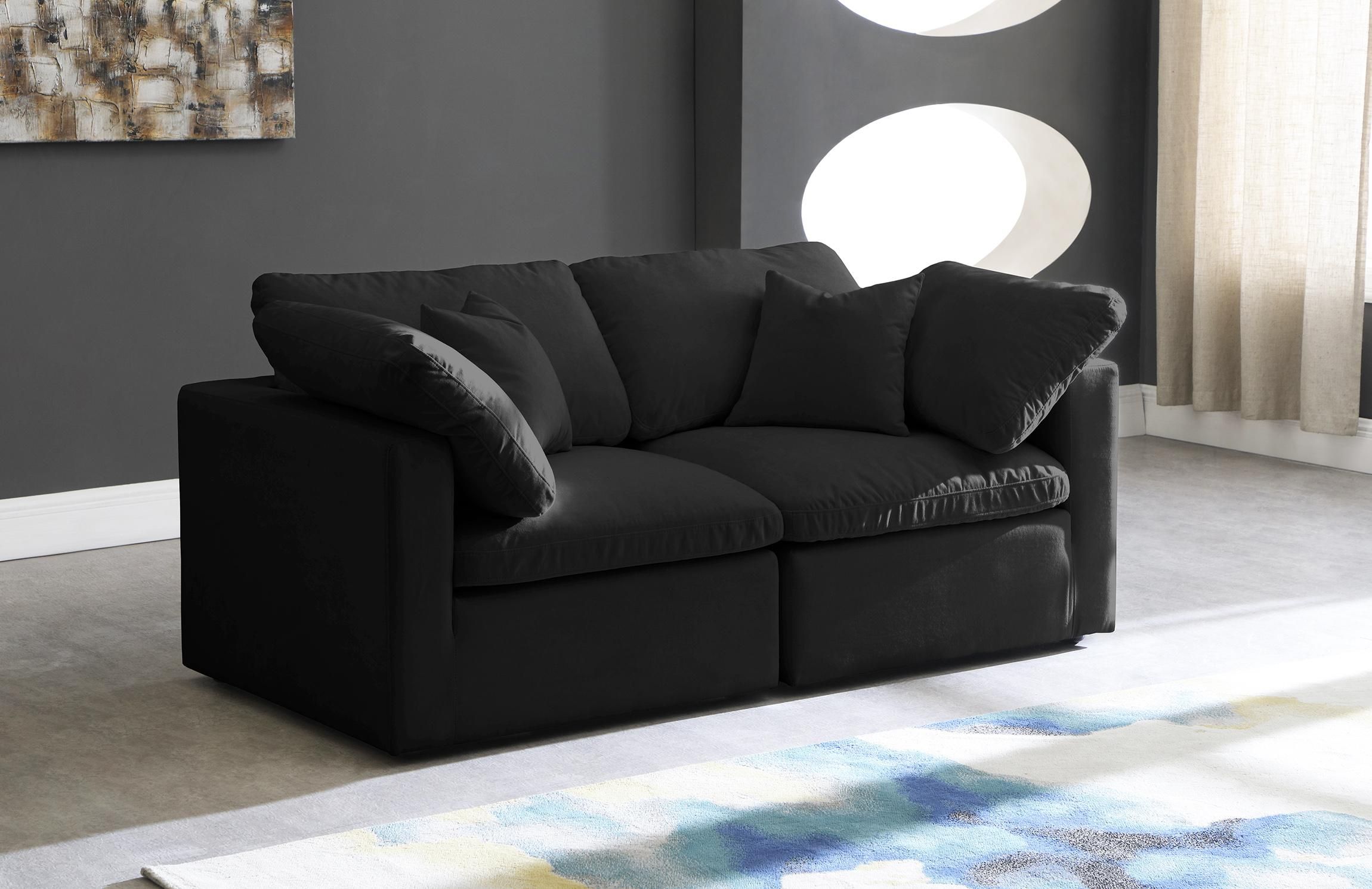 Plush Black Velvet Sofa 70 Cloud Modular Overstuffed Down Filled Soflex  Modern – Buy Online On Ny Furniture Outlet Pertaining To 2 Seater Black Velvet Sofa Beds (View 13 of 15)