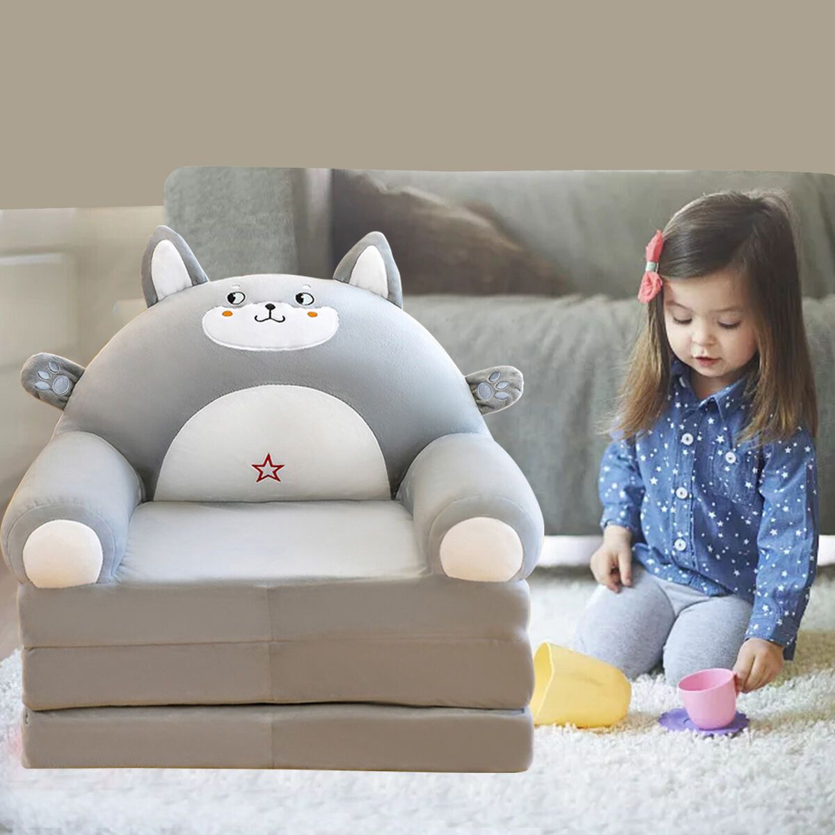 Plush Foldable Kids Sofa Backrest Armchair 2 In 1 Foldable Without Liner  Filler | Ebay Inside 2 In 1 Foldable Sofas (View 4 of 15)