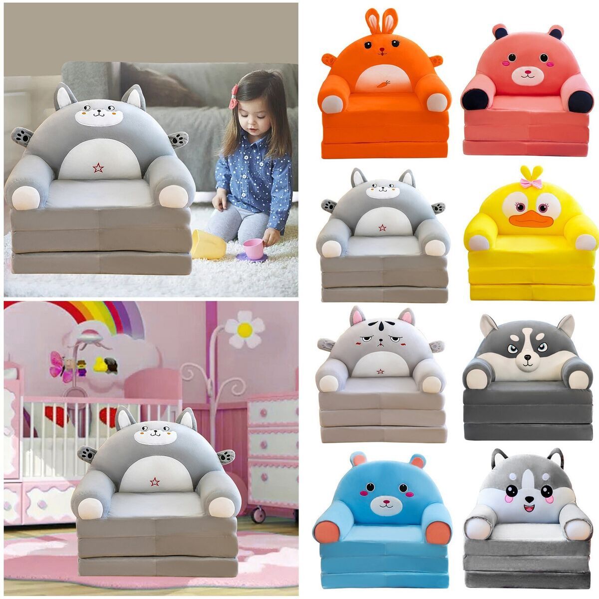 Plush Foldable Kids Sofa Backrest Armchair 2 In 1 Foldable Without Liner  Filler | Ebay With 2 In 1 Foldable Sofas (View 6 of 15)