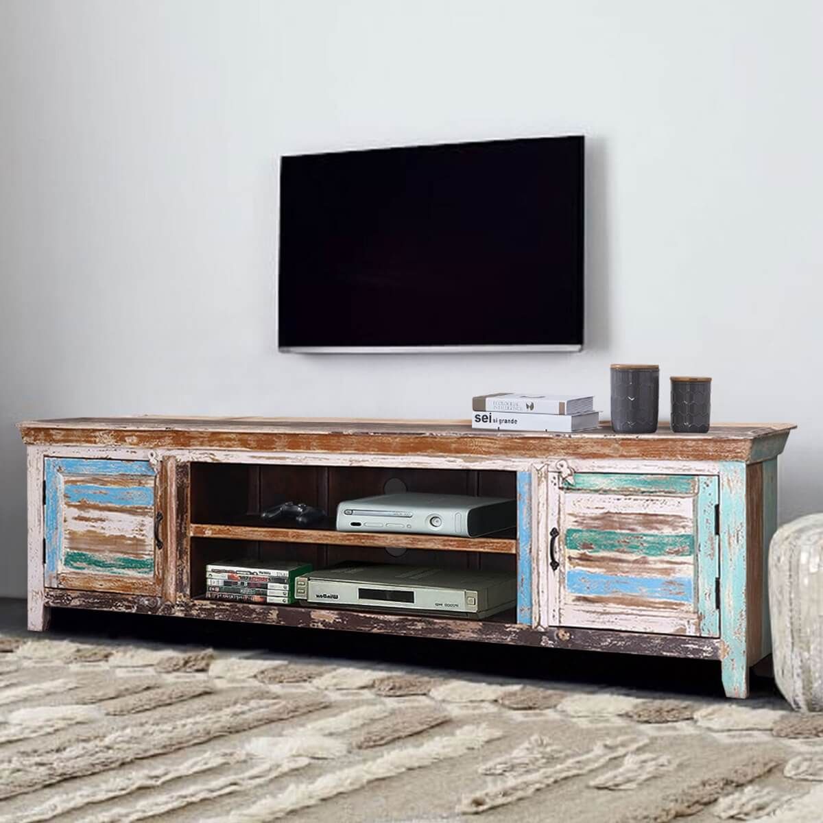 Praze Distressed Reclaimed Wood 70 Tv Entertainment Center Media Cabinet With Media Entertainment Center Tv Stands 