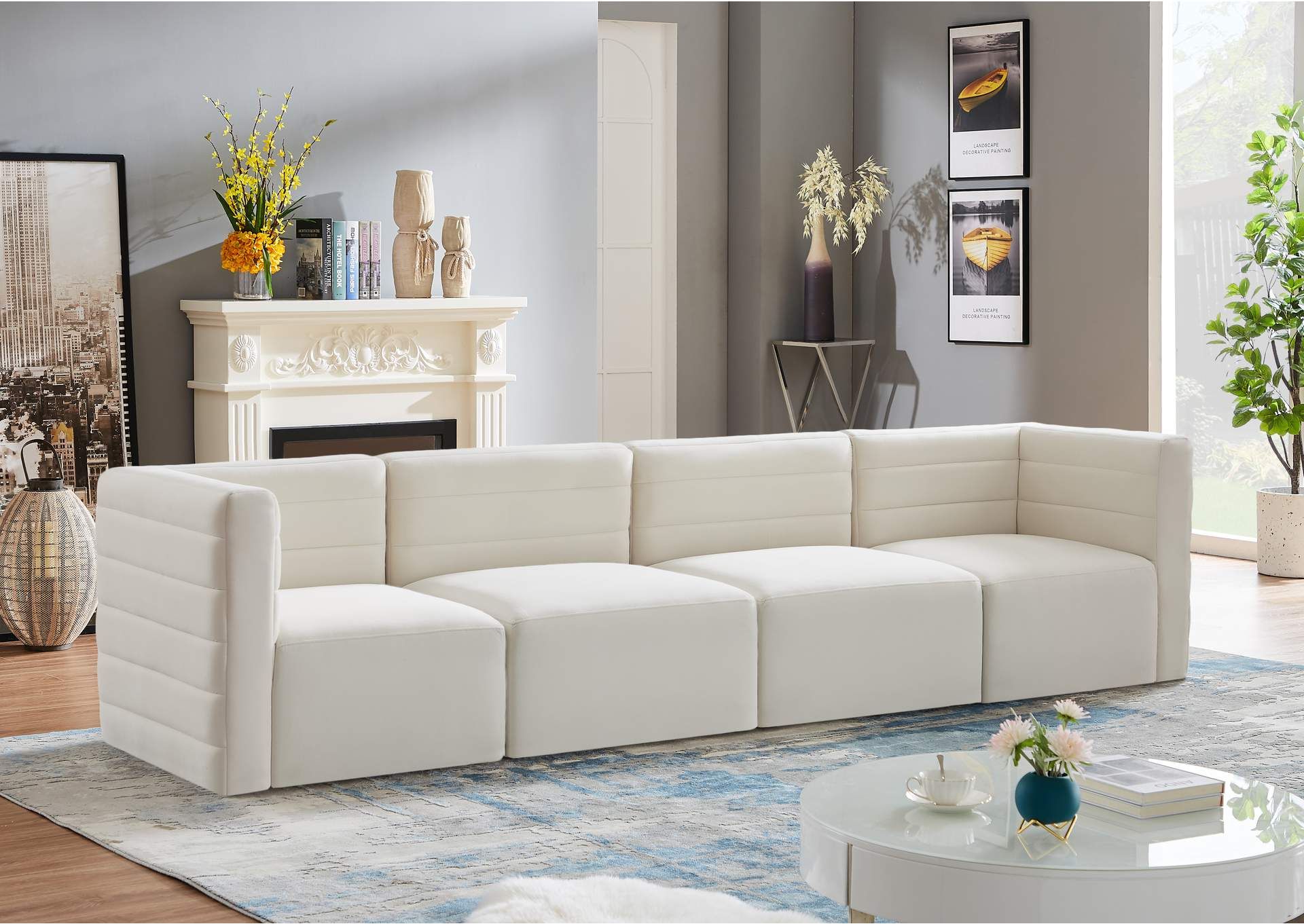Quincy Cream Velvet Modular Sofa Inside Cream Velvet Modular Sectionals (View 7 of 15)