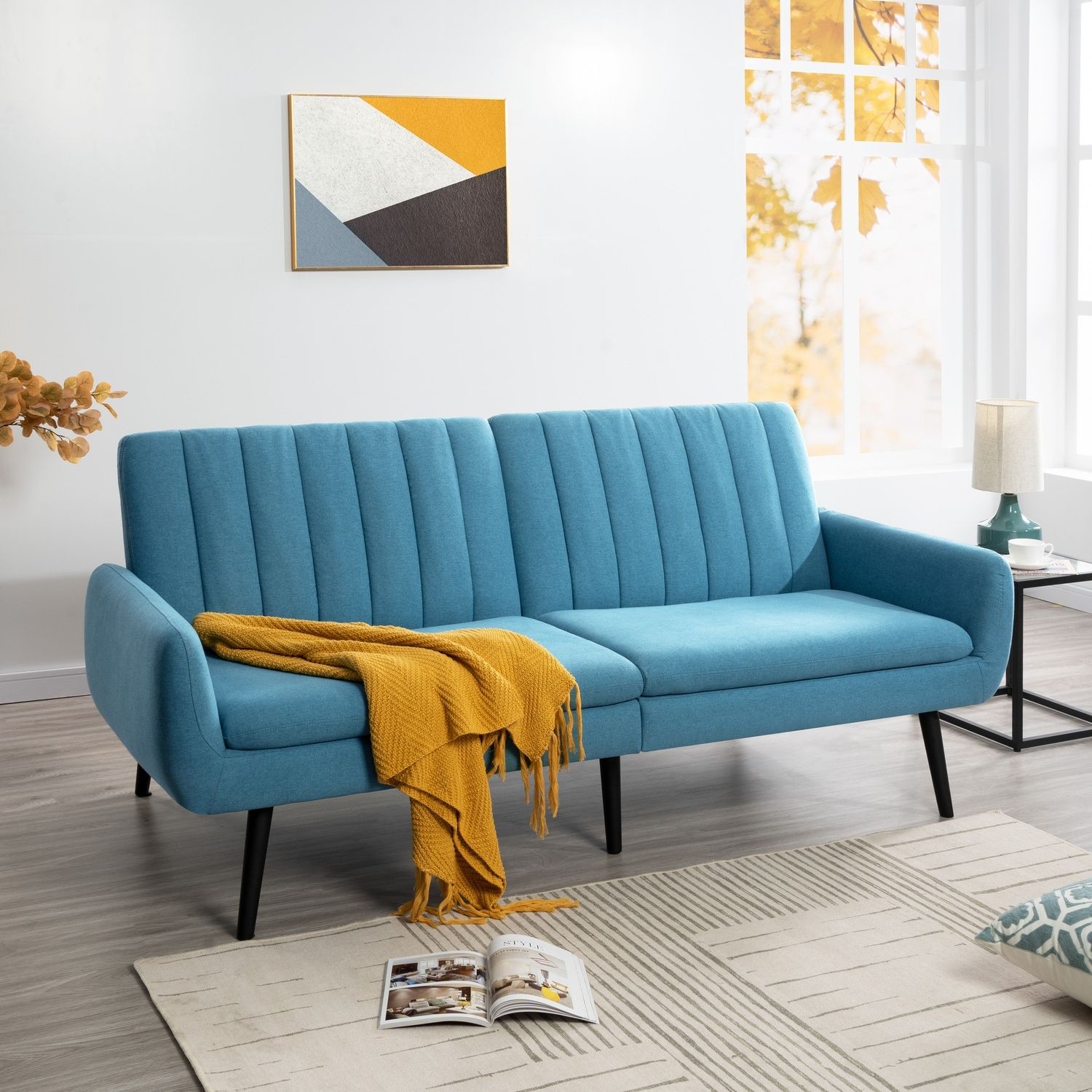 Raven Modern Futon Sofa Bed, Convertible Sofa Futon, Split Back Linen  Sleeper Couch For Living Room – On Sale – Bed Bath & Beyond – 38455072 Throughout Modern Blue Linen Sofas (View 8 of 15)