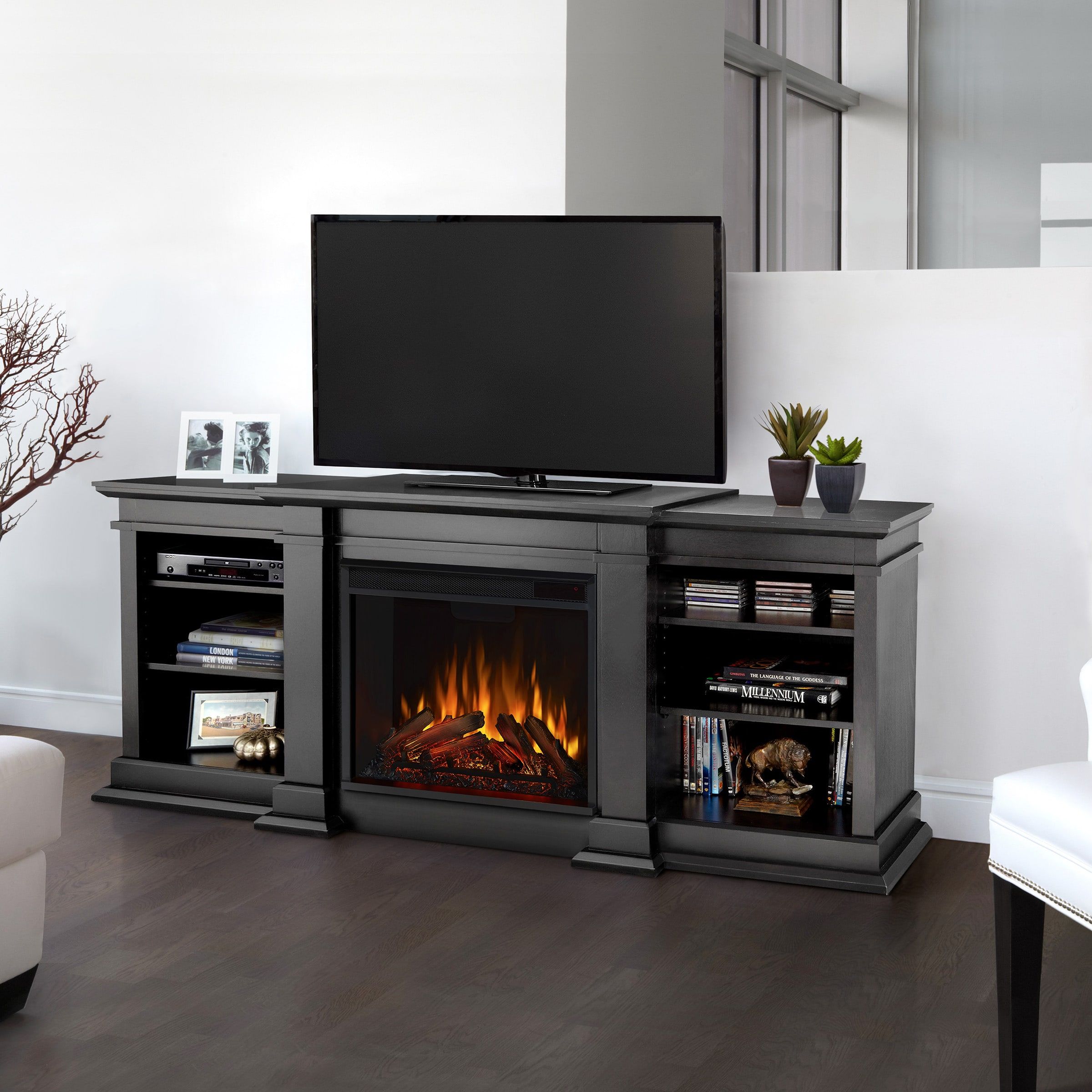 Real Flame 71.75 In W Black Tv Stand With Led Electric Fireplace In The Electric  Fireplaces Department At Lowes Within Electric Fireplace Tv Stands (Photo 12 of 15)