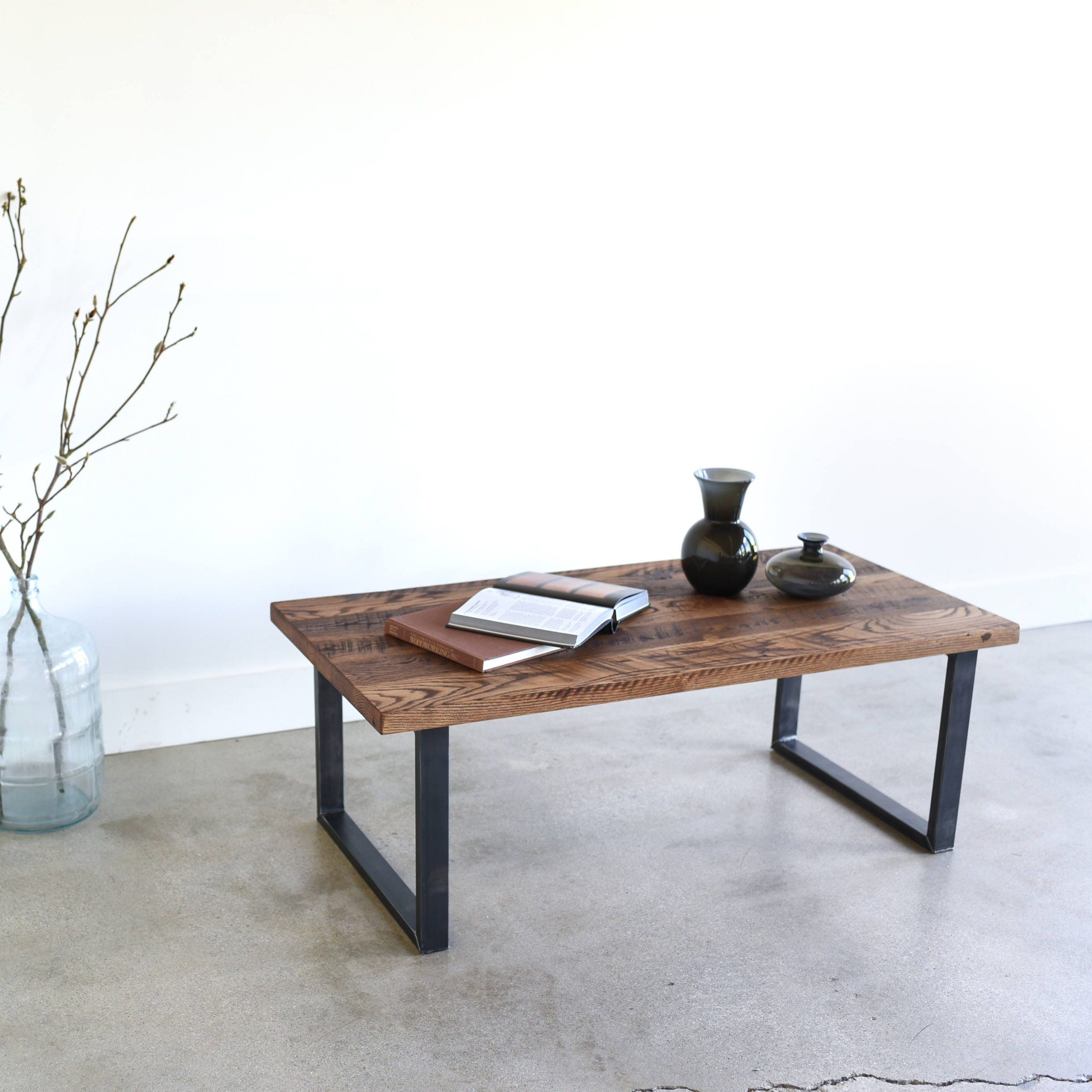 Reclaimed Wood Coffee Table / Industrial U Shaped Metal Legs – Etsy For Coffee Tables With Metal Legs (View 4 of 15)