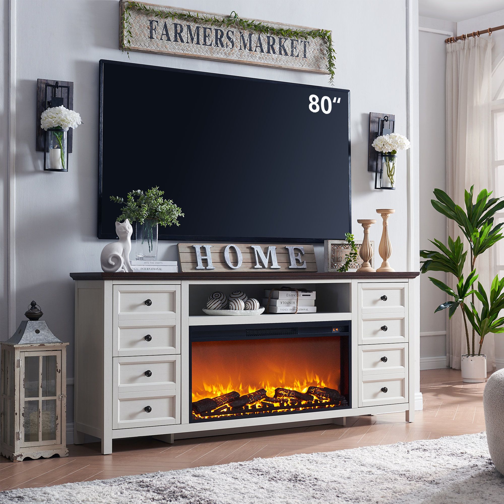 Red Barrel Studio® Conogher Tv Stand For Tvs Up To 80" With Electric  Fireplace Included & Reviews | Wayfair Intended For Tv Stands With Electric Fireplace (View 15 of 15)