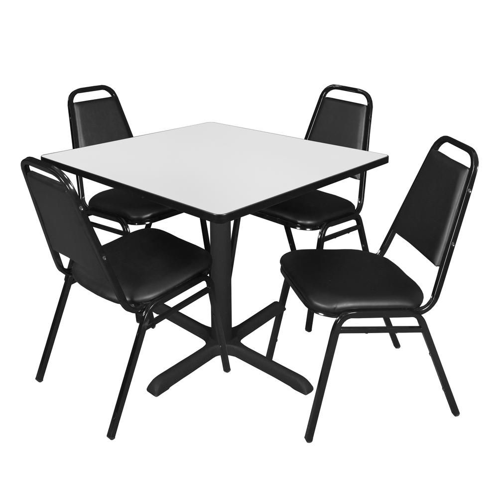 Regency Cain 36 In. Square Breakroom Table  White & 4 Restaurant Stack  Chairs  Black In Regency Cain Steel Coffee Tables (Photo 7 of 15)