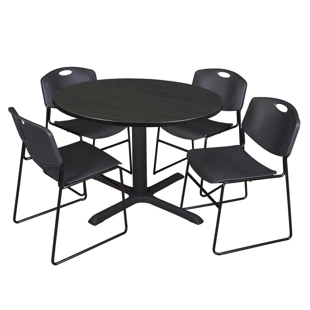 Regency Cain 48 In. Round Breakroom Table  Ash Grey & 4 Zeng Stack Chairs   Black Within Regency Cain Steel Coffee Tables (Photo 3 of 15)
