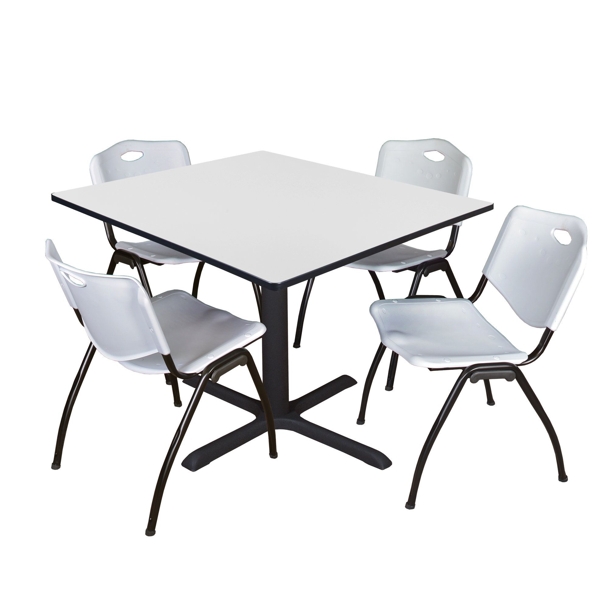 Regency Cain Square Breakroom Table & 4 M Stack Chairs | Wayfair With Regard To Regency Cain Steel Coffee Tables (Photo 14 of 15)