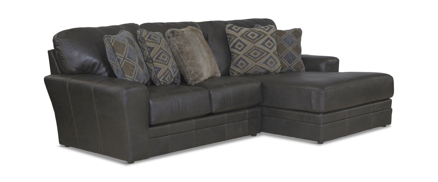 Regula 2 Piece Leather Sectional – Steel | Hom Furniture In 3 Piece Leather Sectional Sofa Sets (Photo 13 of 15)