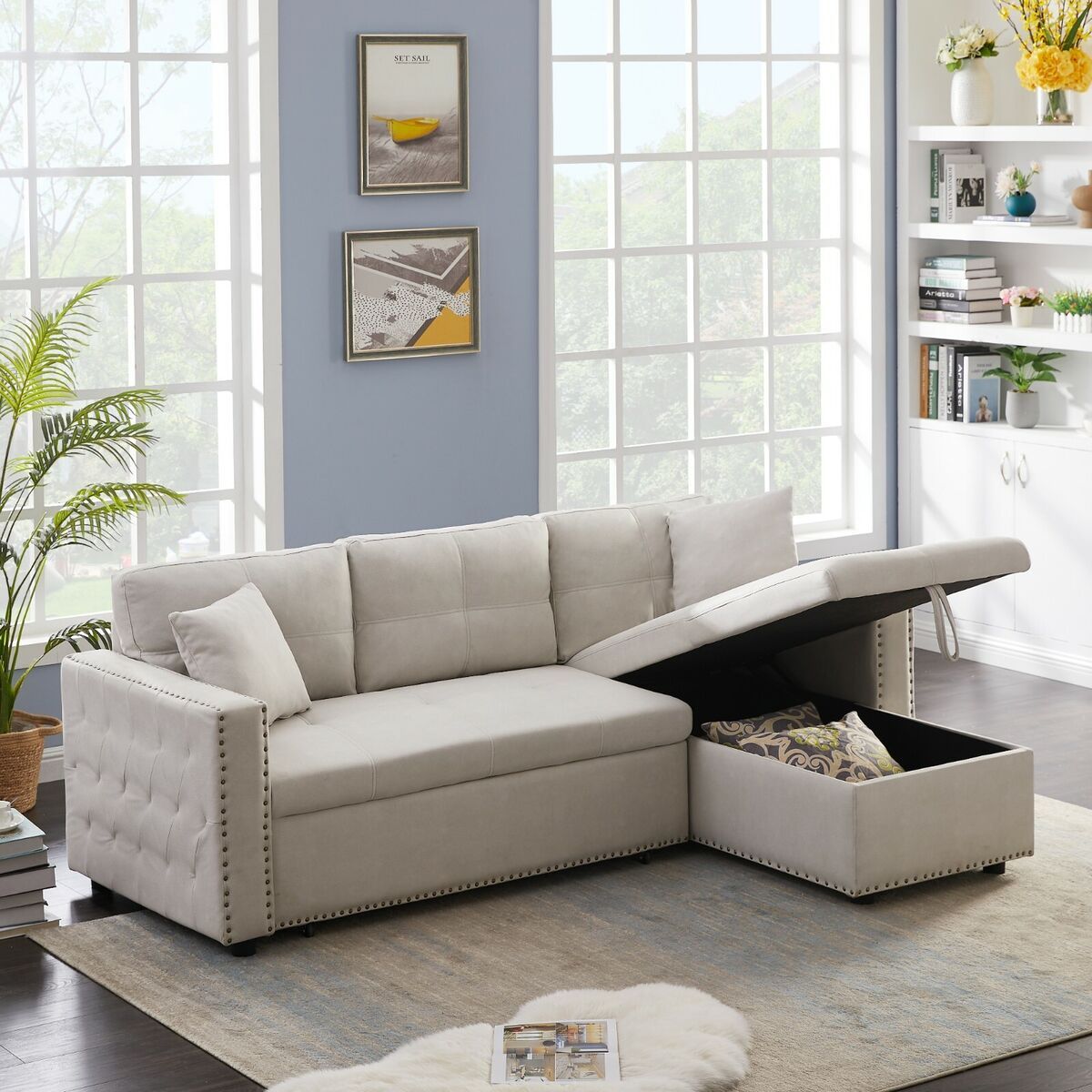 Reversible Sectional Leather Sofa Set Pull Off Bed Sofa L Shaped Corner  Couch | Ebay Throughout Reversible Sectional Sofas (View 3 of 15)