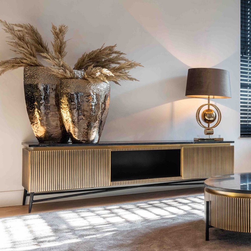 Ribbed Design And Black Marble Tv Unit – Juliettes Interiors Pertaining To Black Marble Tv Stands (View 6 of 15)