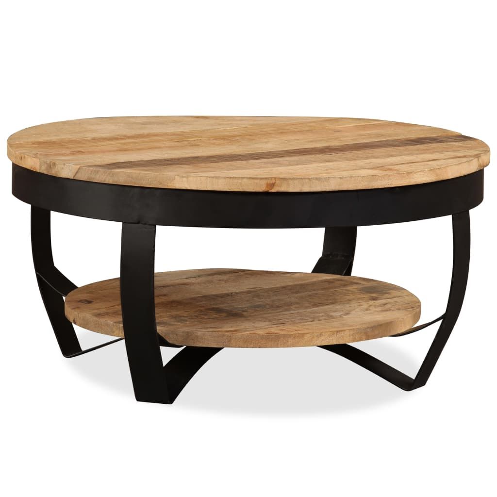 Round Coffee Table In Solid Mango Wood With Black Metal Base Within Full Black Round Coffee Tables (View 15 of 15)