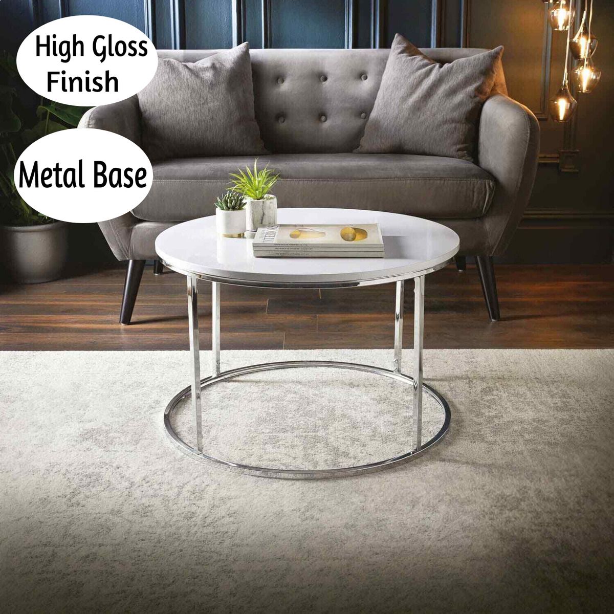 Round Coffee Table Living Room Sofa Center Side End High Gloss With Metal  Frame | Ebay Intended For Glossy Finished Metal Coffee Tables (View 3 of 15)