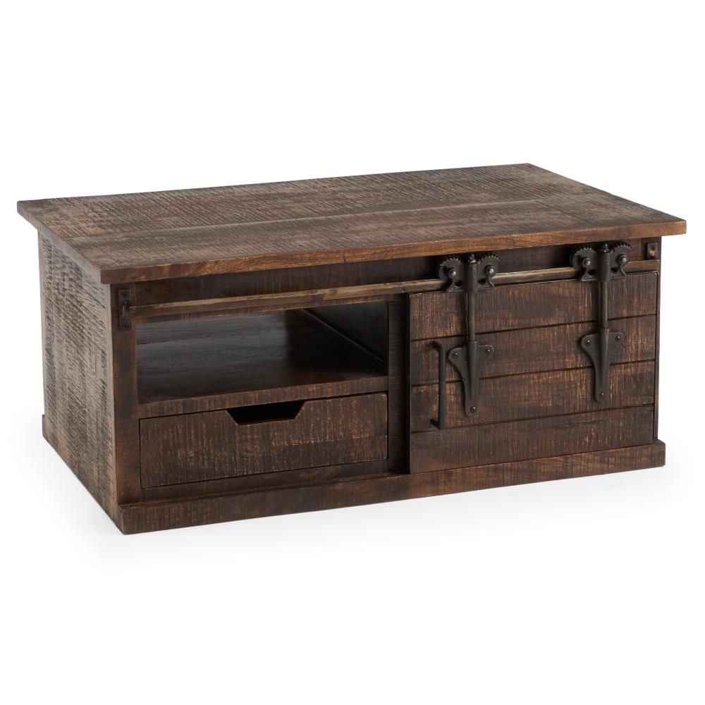 Rst Brands Wyatt Barn Door Coffee Table  Brown Wood Farmhouse Coffee Table  With Storage In The Coffee Tables Department At Lowes Pertaining To Coffee Tables With Storage And Barn Doors (View 6 of 15)