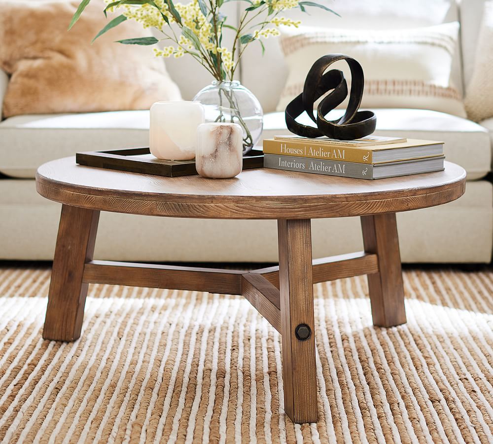 Rustic Farmhouse Round Coffee Table | Pottery Barn Intended For Living Room Farmhouse Coffee Tables (View 5 of 15)