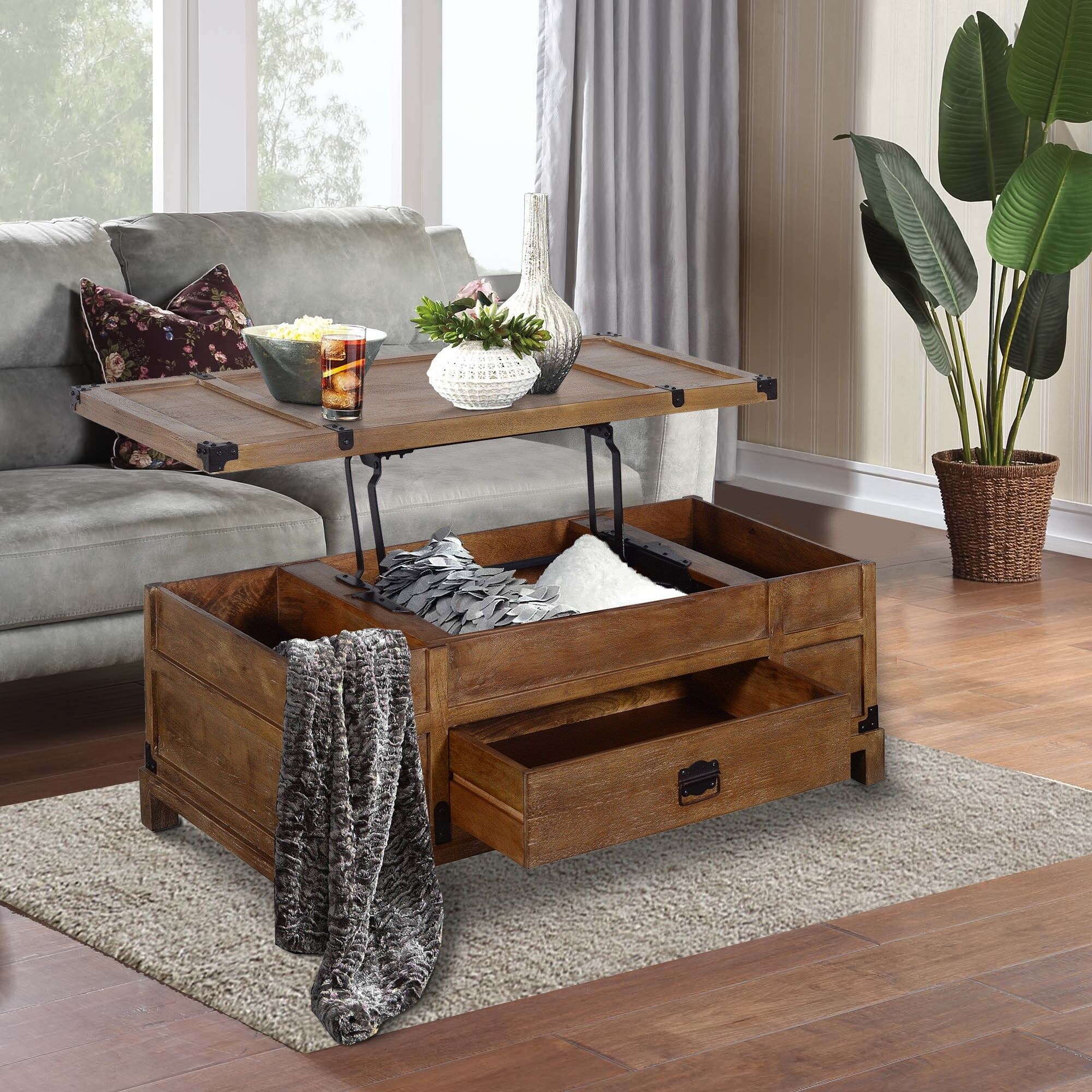 Rustic Single Drawer Mango Wood Coffee Table With Lift Top Storage &  Compartments, Brown – On Sale – Bed Bath & Beyond – 32026623 Within Lift Top Coffee Tables With Storage Drawers (Photo 6 of 15)